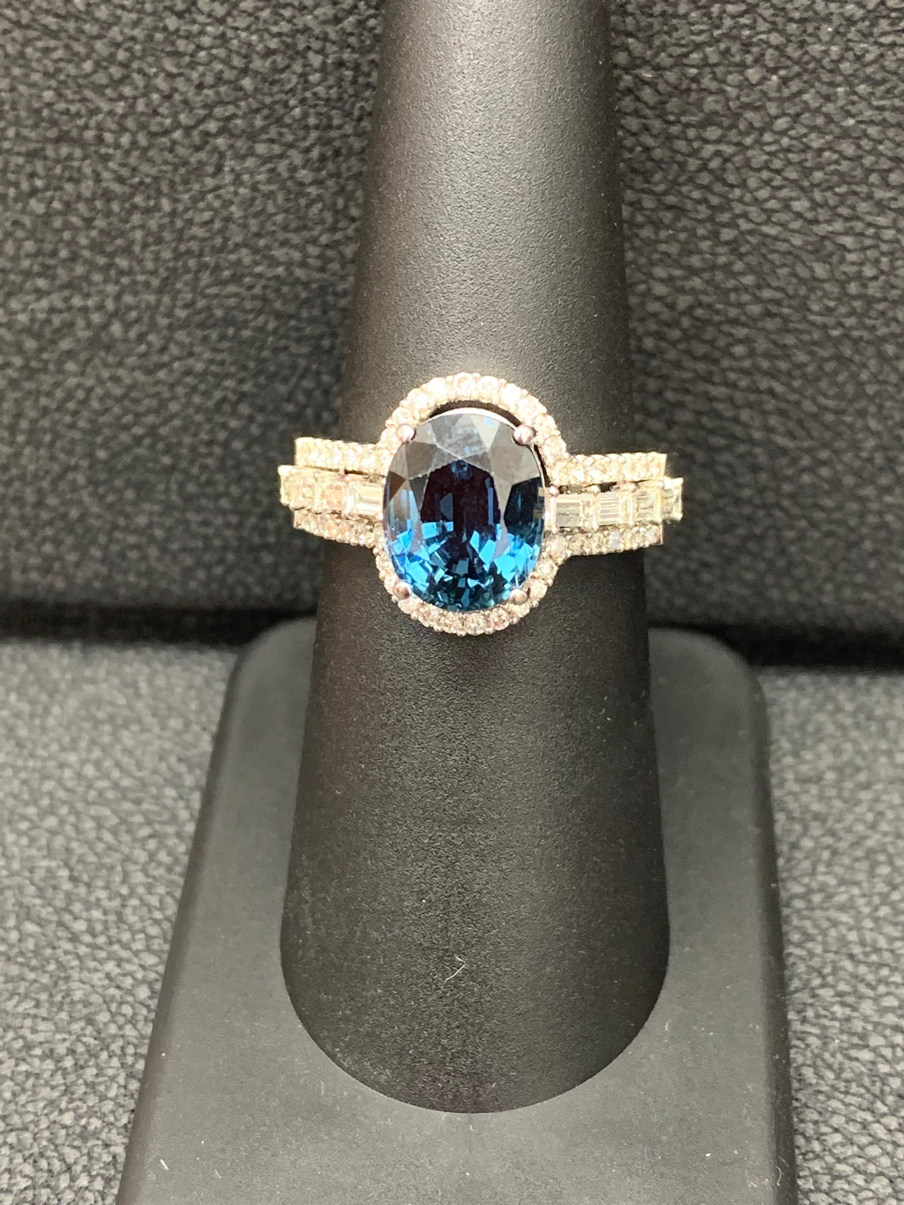 Granduer 2.75 Carat Oval Sapphire and Diamond Engagement Ring in 18K White Gold For Sale 4