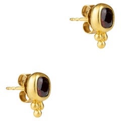 Garnet Stud Earrings Facetted 925 Sterling Silver Galvanic Gold Plating