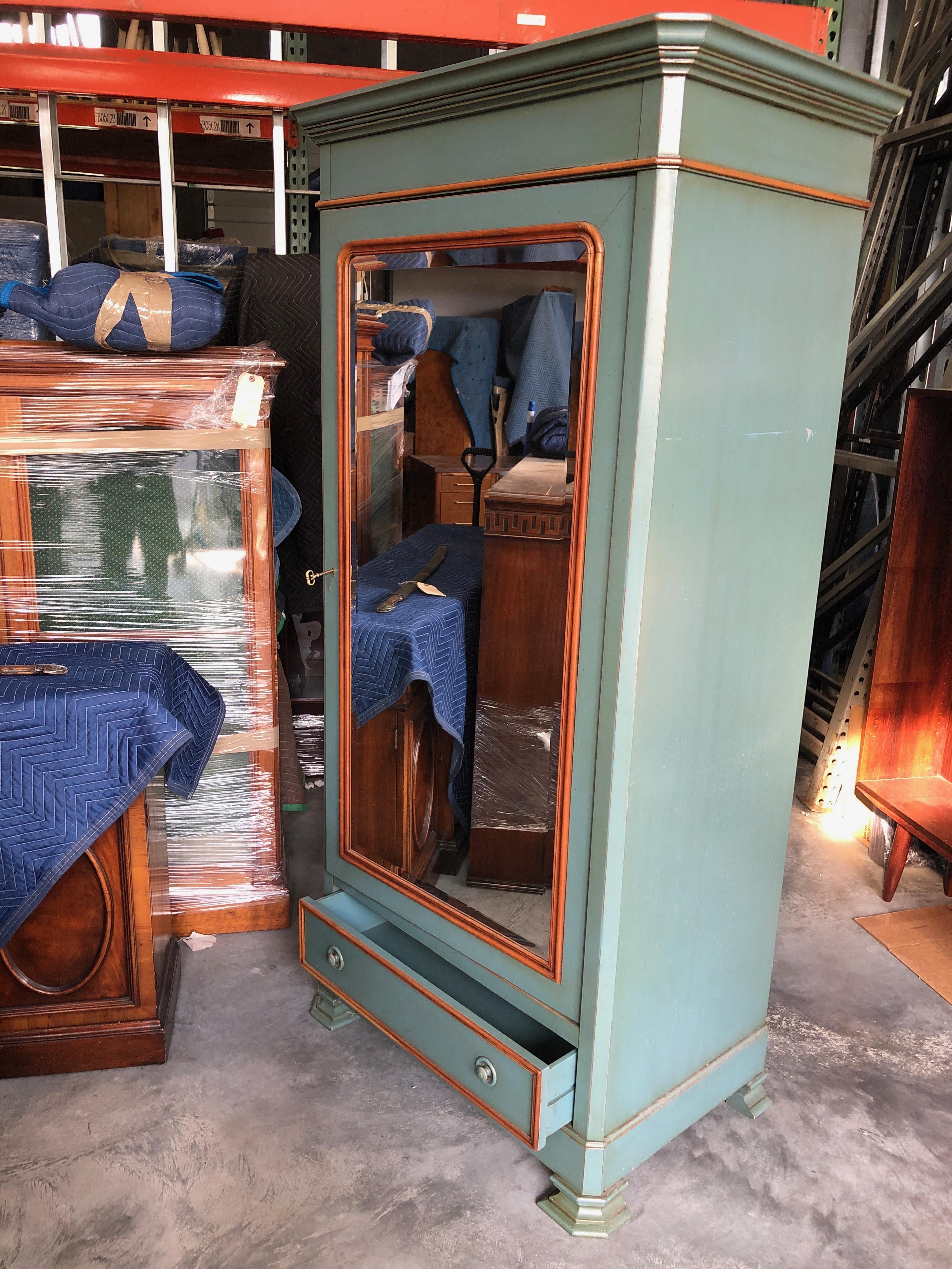 Grange French Country Provencal Greenish Blue Mirrored Armoire Wardrobe 1