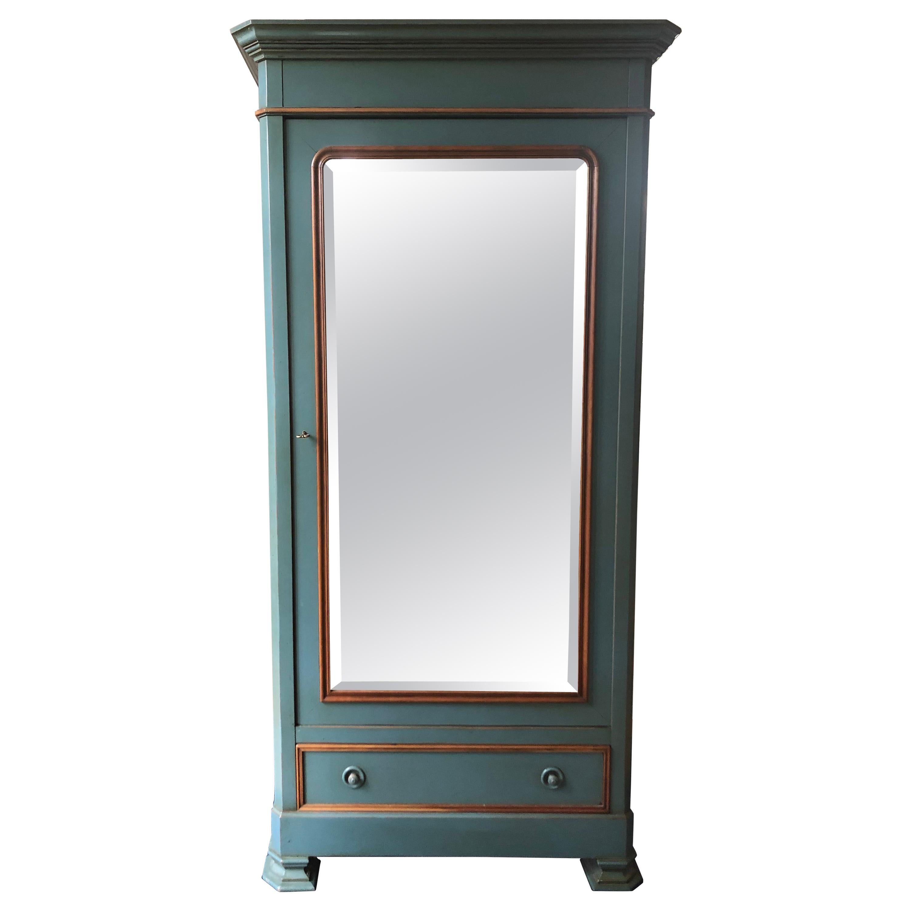 Grange French Country Provencal Greenish Blue Mirrored Armoire Wardrobe