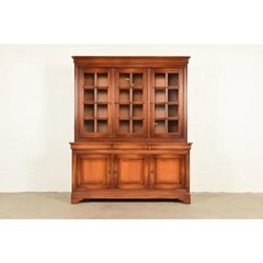 Grange French Louis Philippe Carved Cherry Wood Breakfront Bookcase, Circa 1960