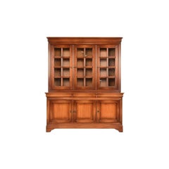 Grange French Louis Philippe Carved Cherry Wood Breakfront Bookcase, Circa 1960