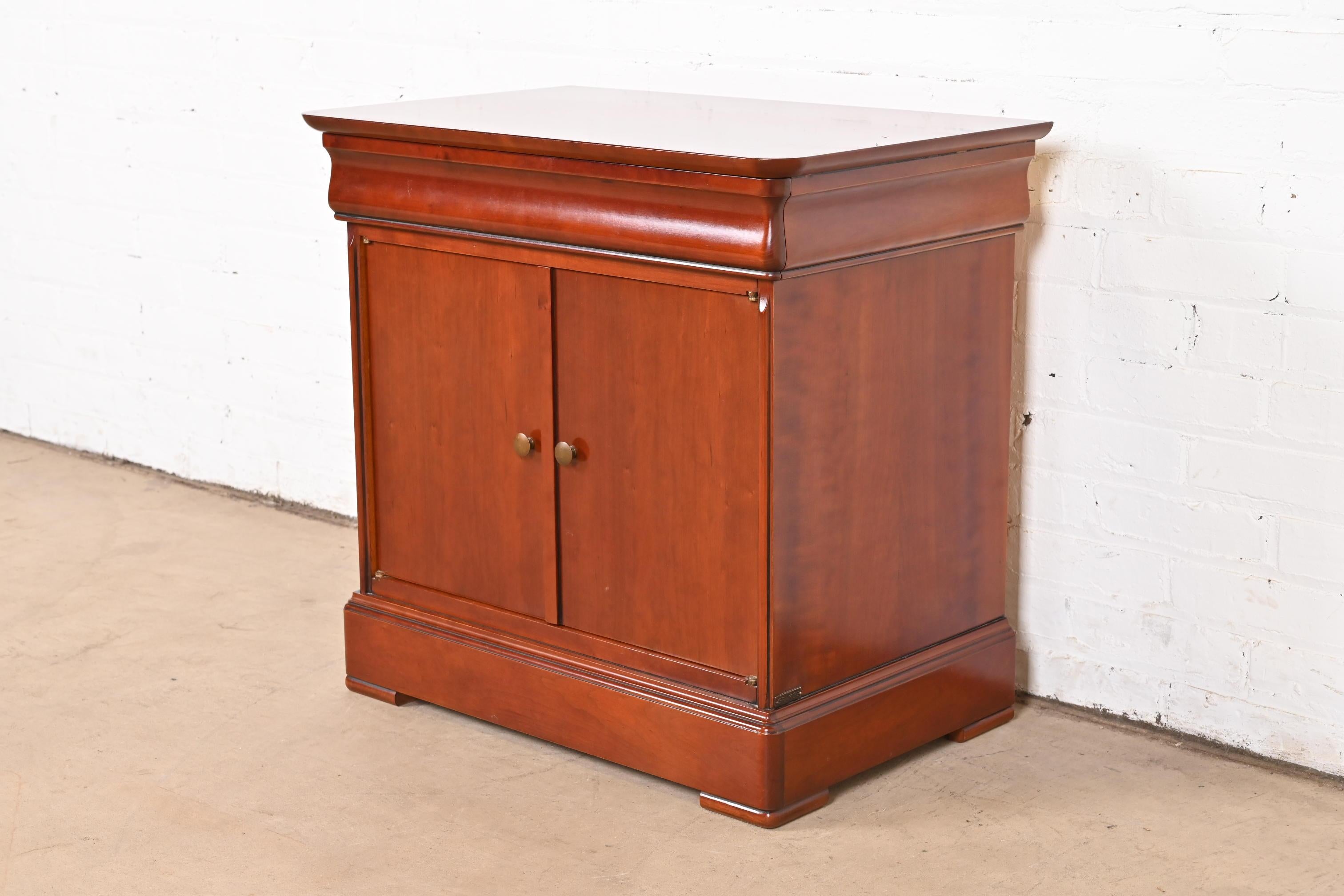Brass Grange French Louis Philippe Cherry Wood Bedside Chest