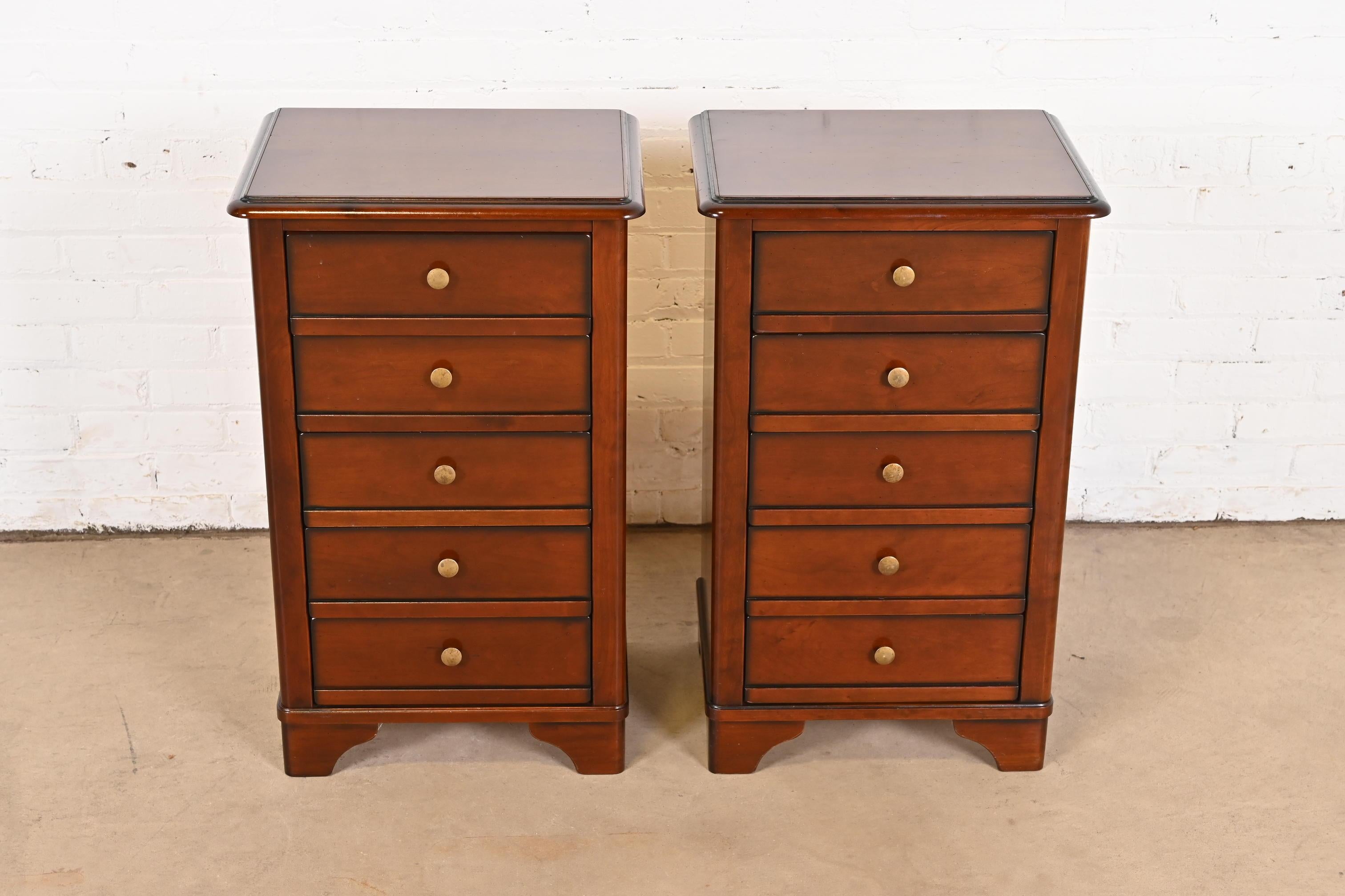 American Grange French Louis Philippe Cherry Wood Bedside Chests, Pair For Sale