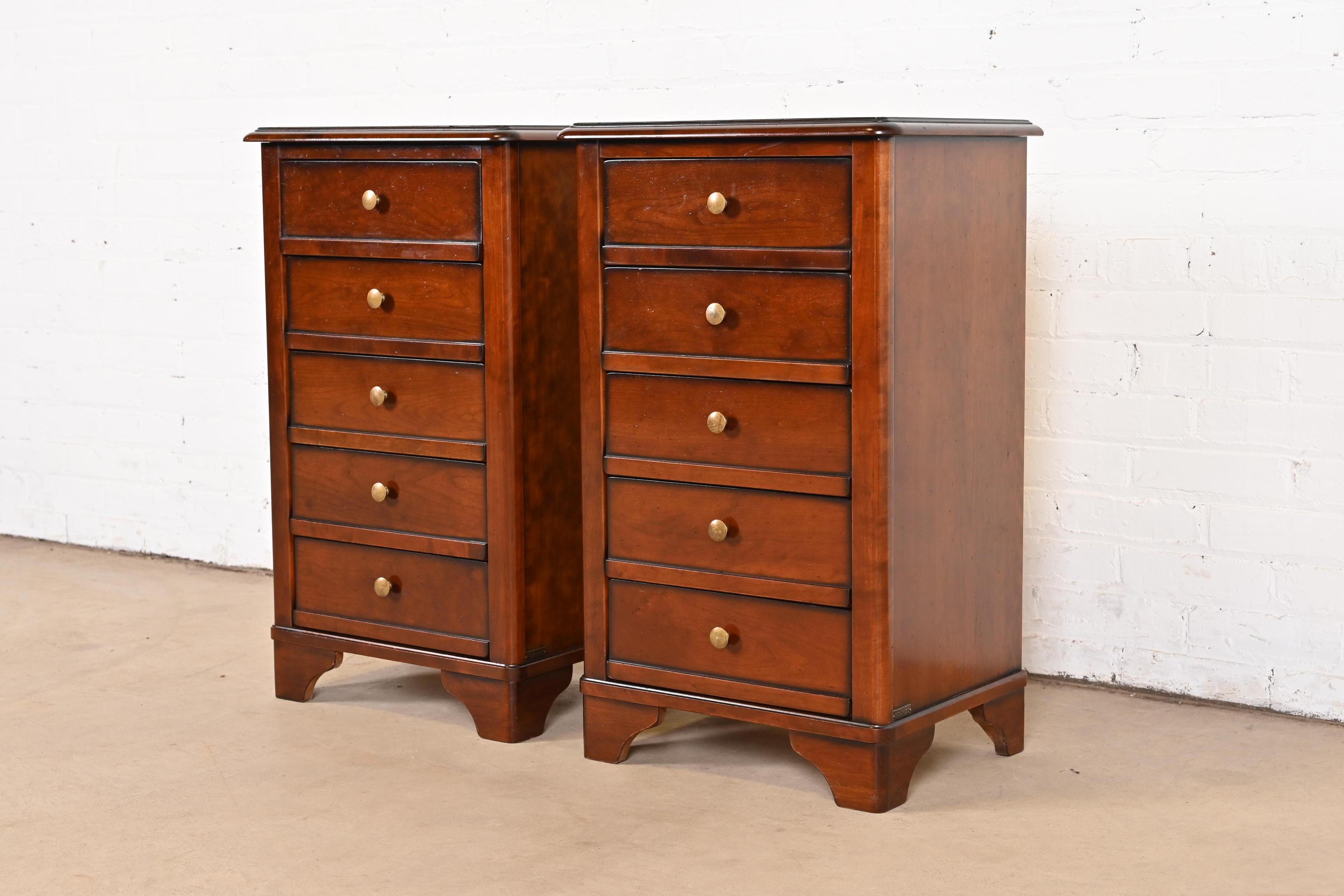 Grange French Louis Philippe Cherry Wood Bedside Chests, Pair In Good Condition For Sale In South Bend, IN