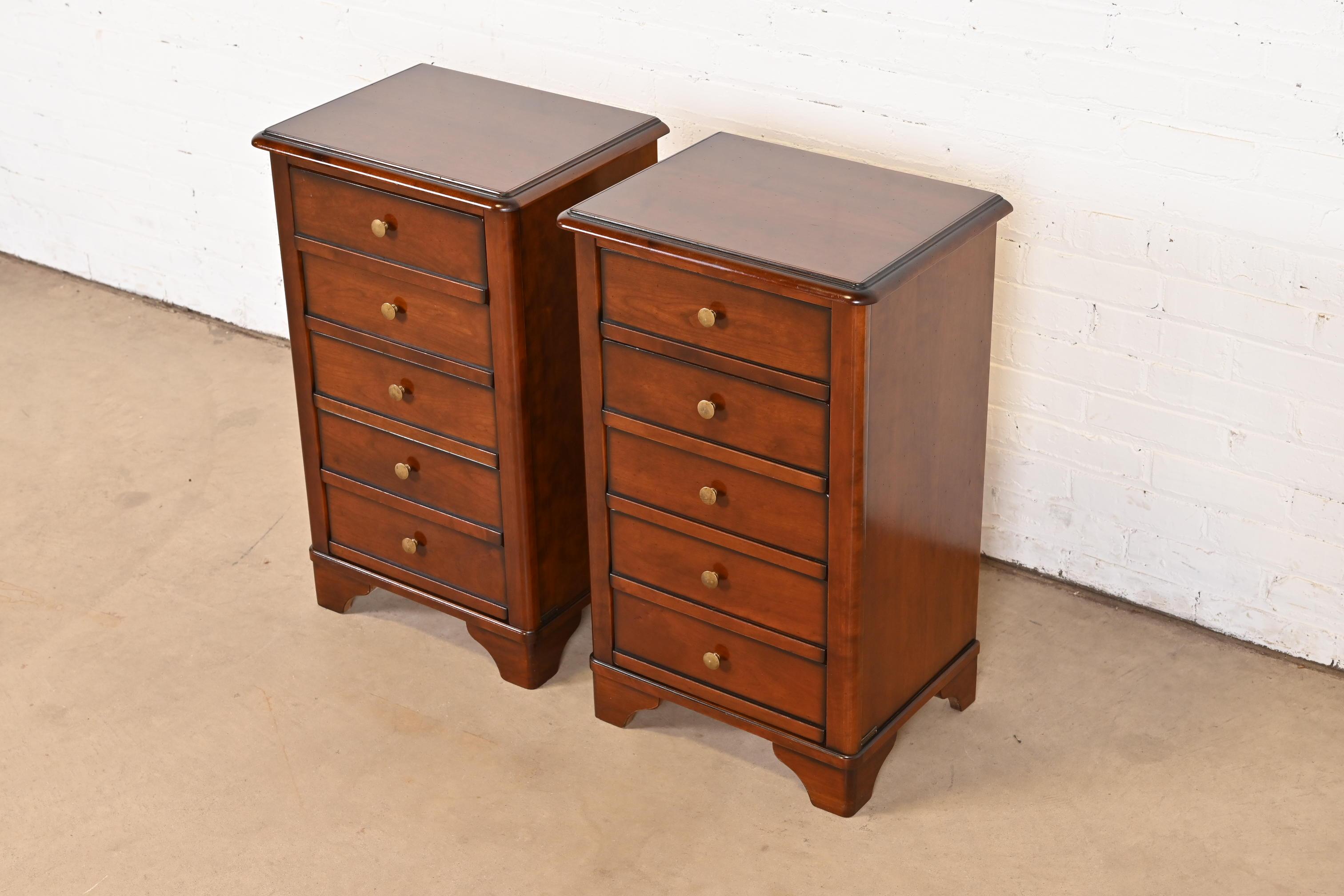 20th Century Grange French Louis Philippe Cherry Wood Bedside Chests, Pair For Sale