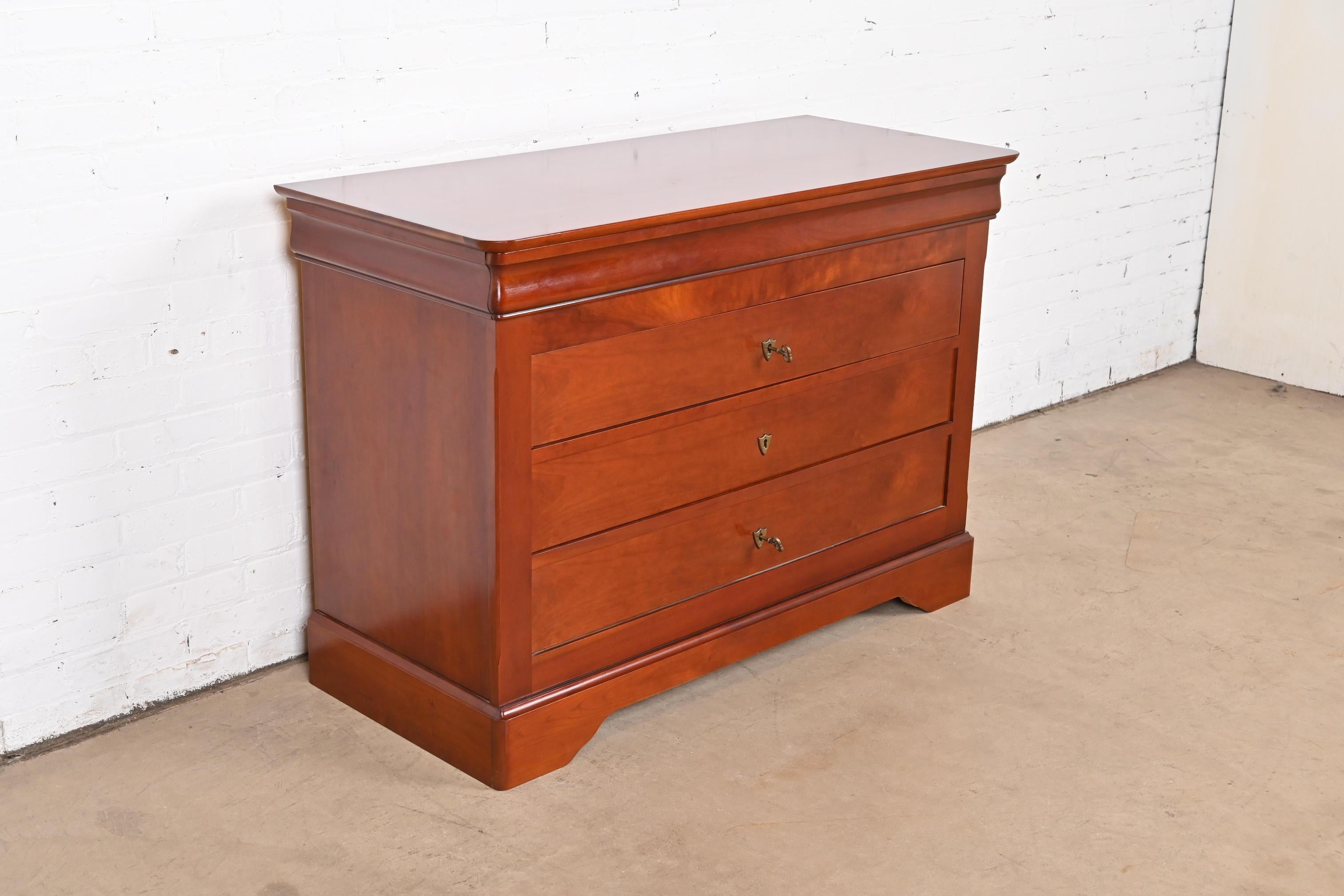 Brass Grange French Louis Philippe Cherry Wood Chest of Drawers