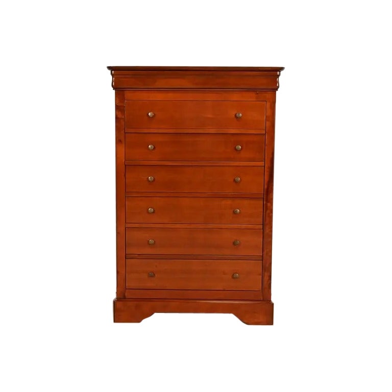 Grange French Louis Philippe Cherry Wood Highboy Dresser or Chest of Drawers For Sale