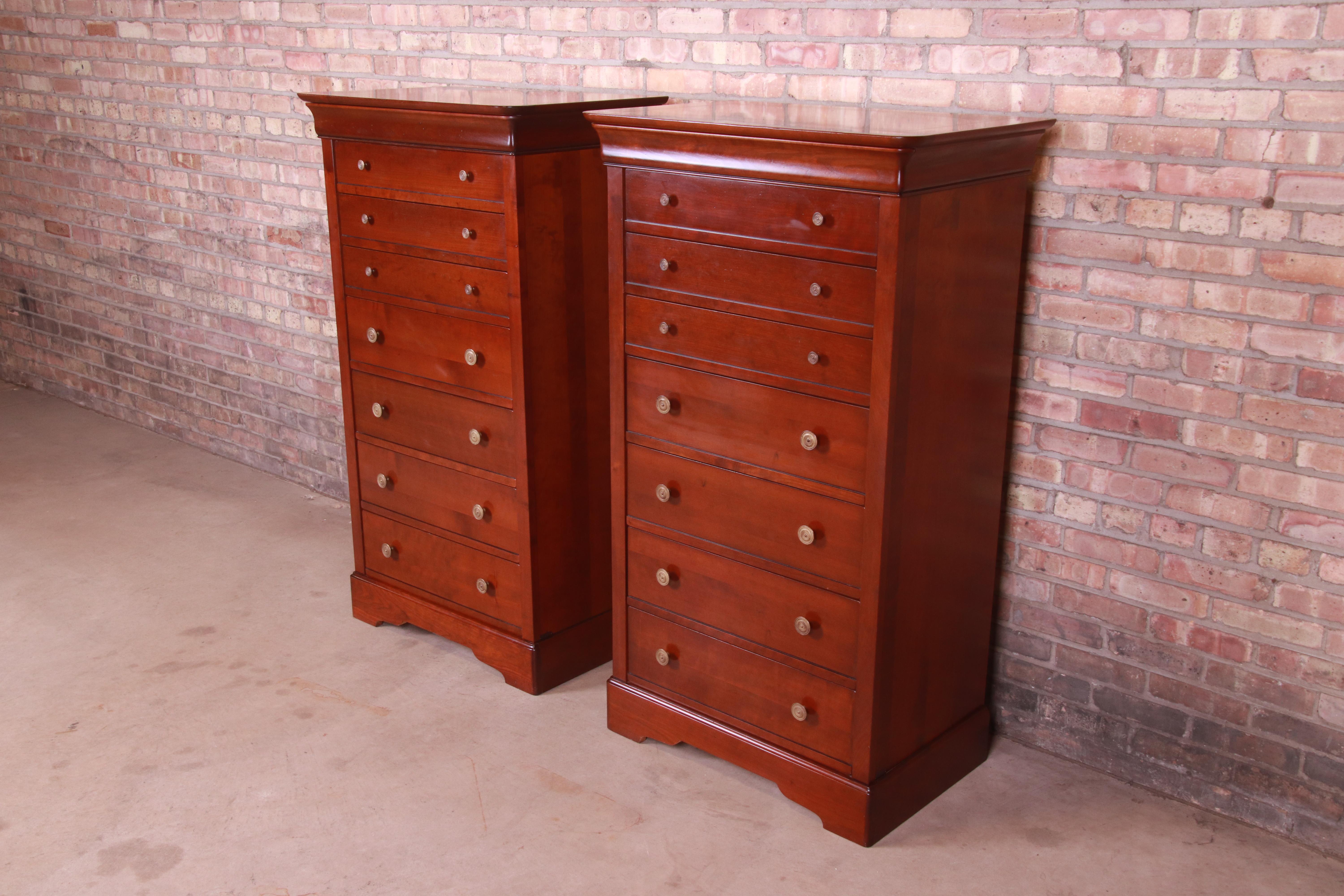 Grange French Louis Philippe Cherry Wood Lingerie Chests or Semainiers, Pair In Good Condition In South Bend, IN