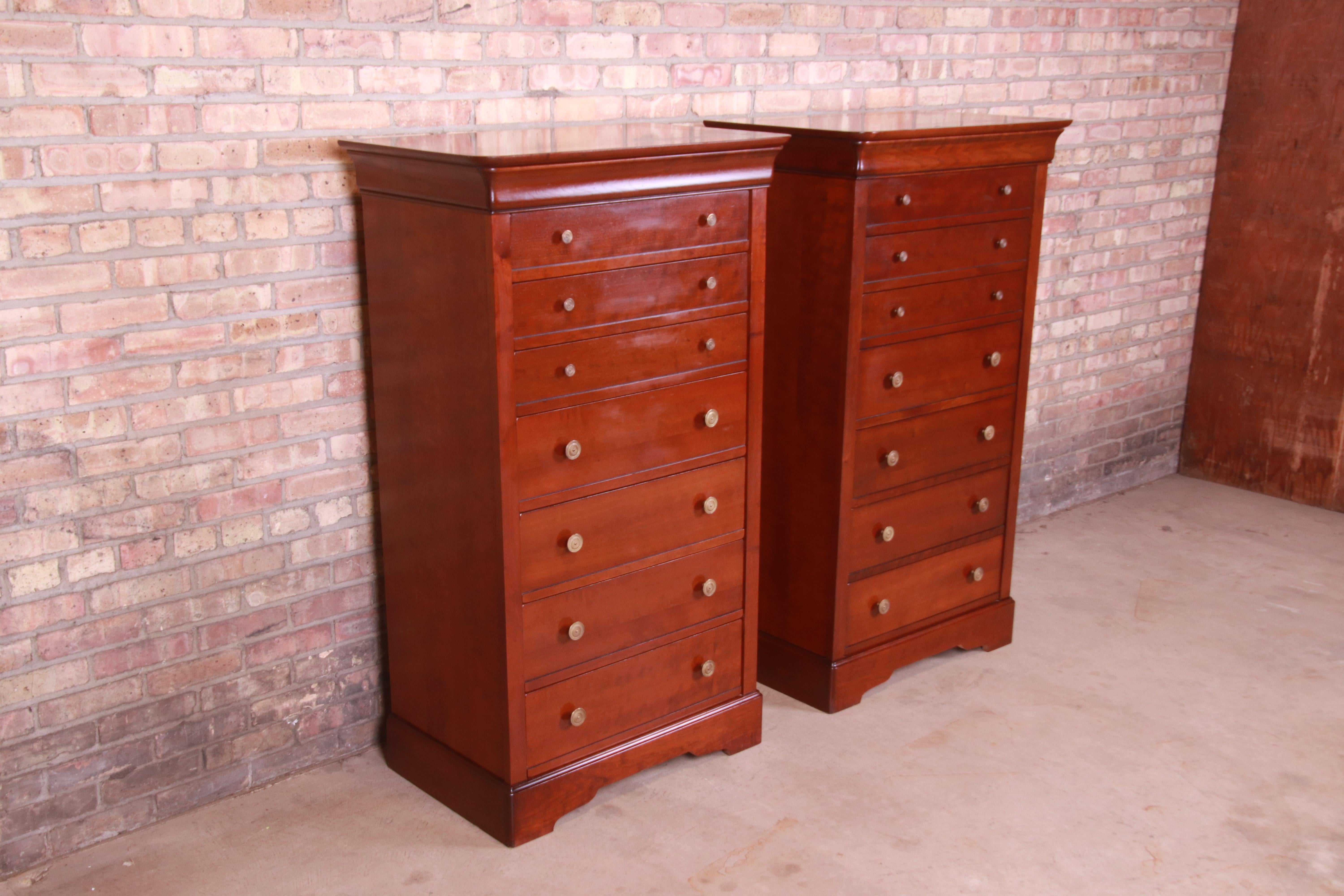 20th Century Grange French Louis Philippe Cherry Wood Lingerie Chests or Semainiers, Pair