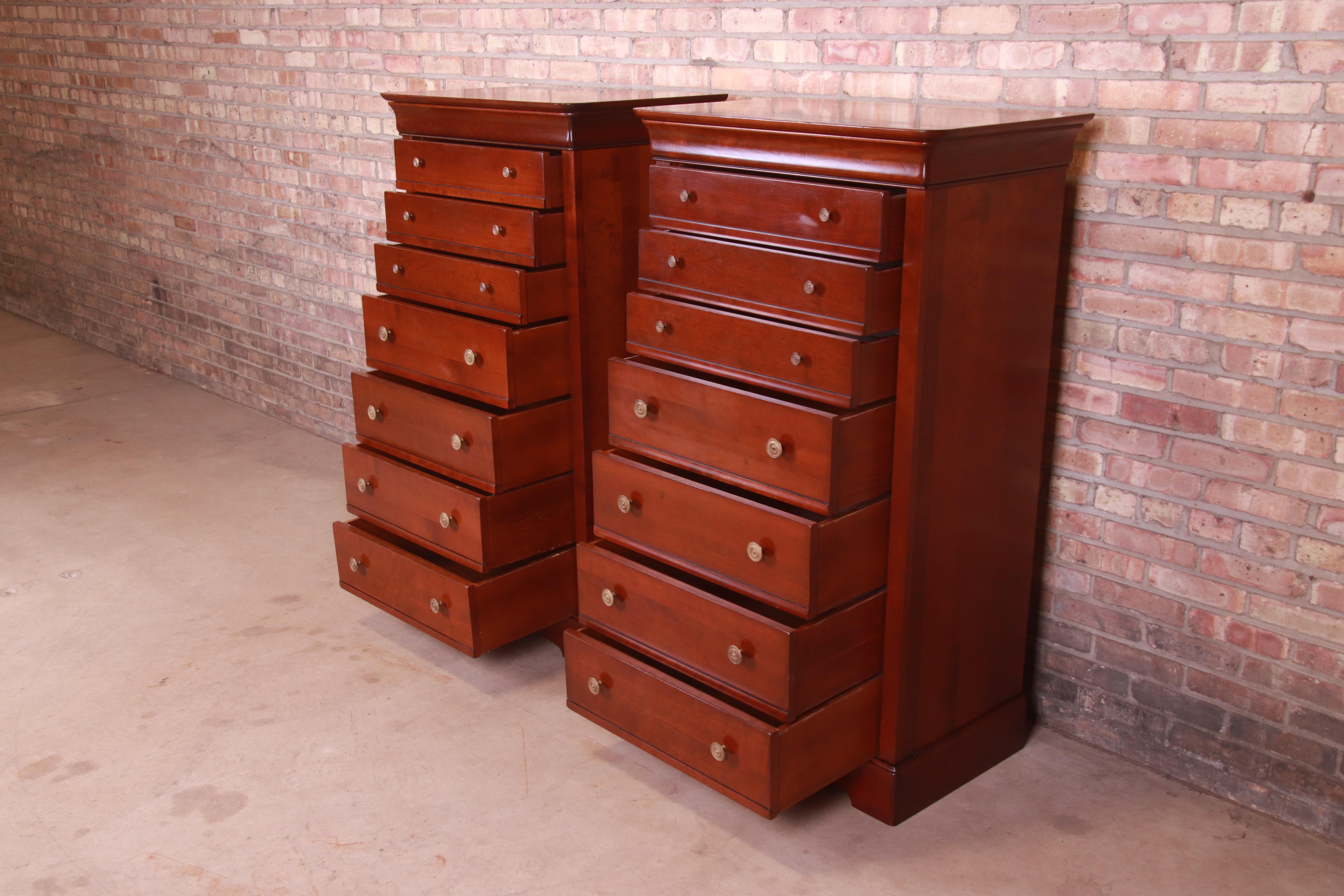 Grange French Louis Philippe Cherry Wood Lingerie Chests or Semainiers, Pair 1