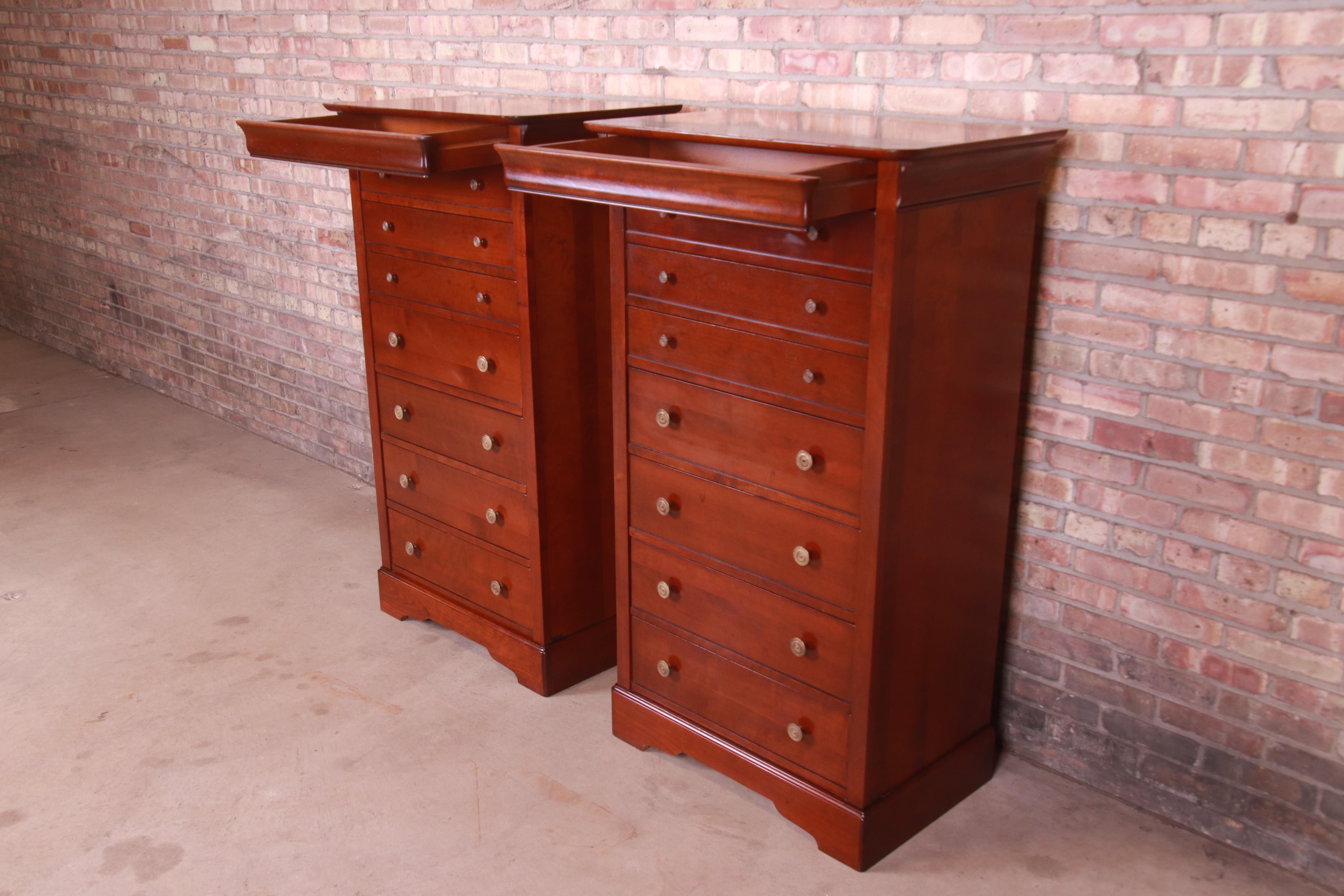 Grange French Louis Philippe Cherry Wood Lingerie Chests or Semainiers, Pair 3