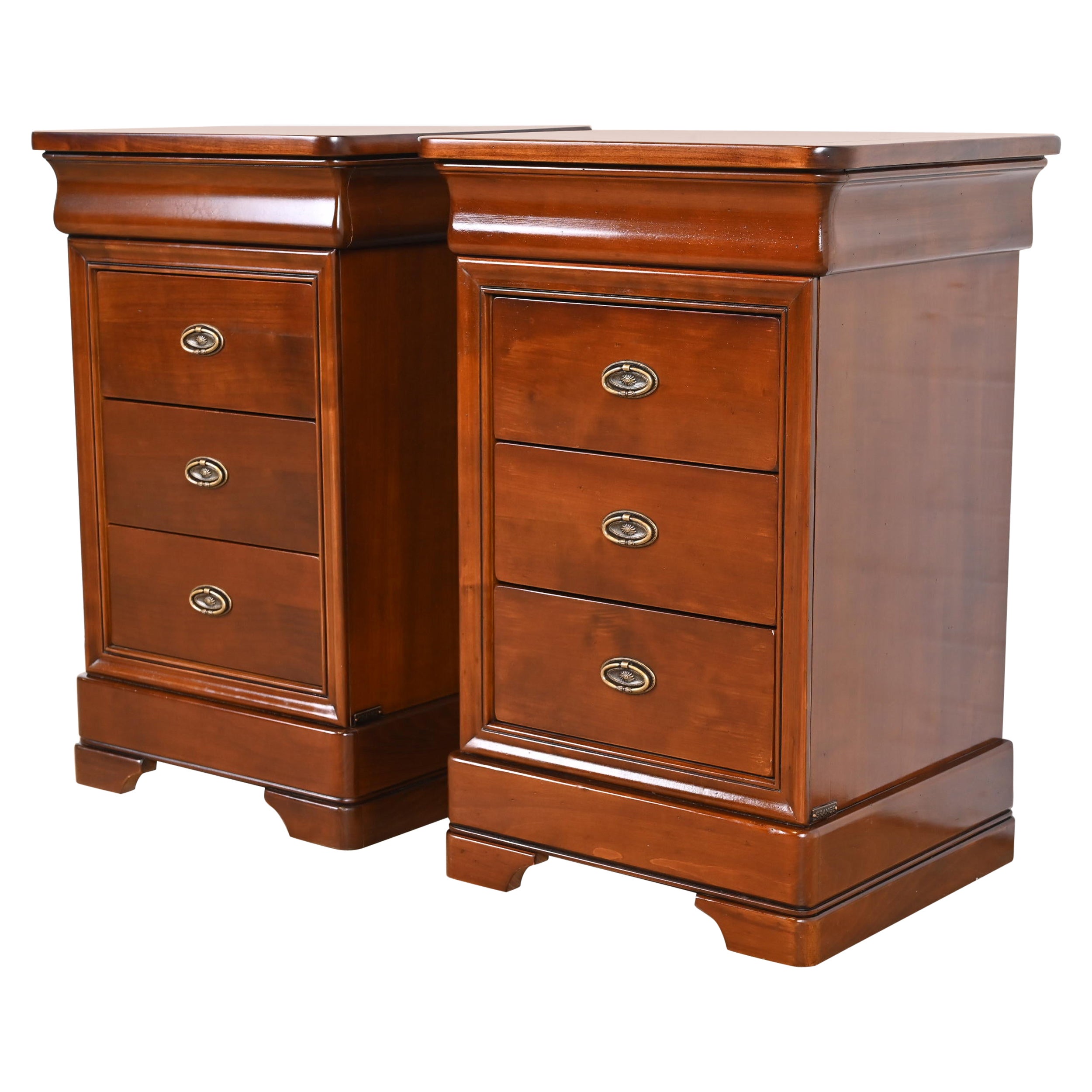 Grange French Louis Philippe Cherry Wood Nightstands, Pair