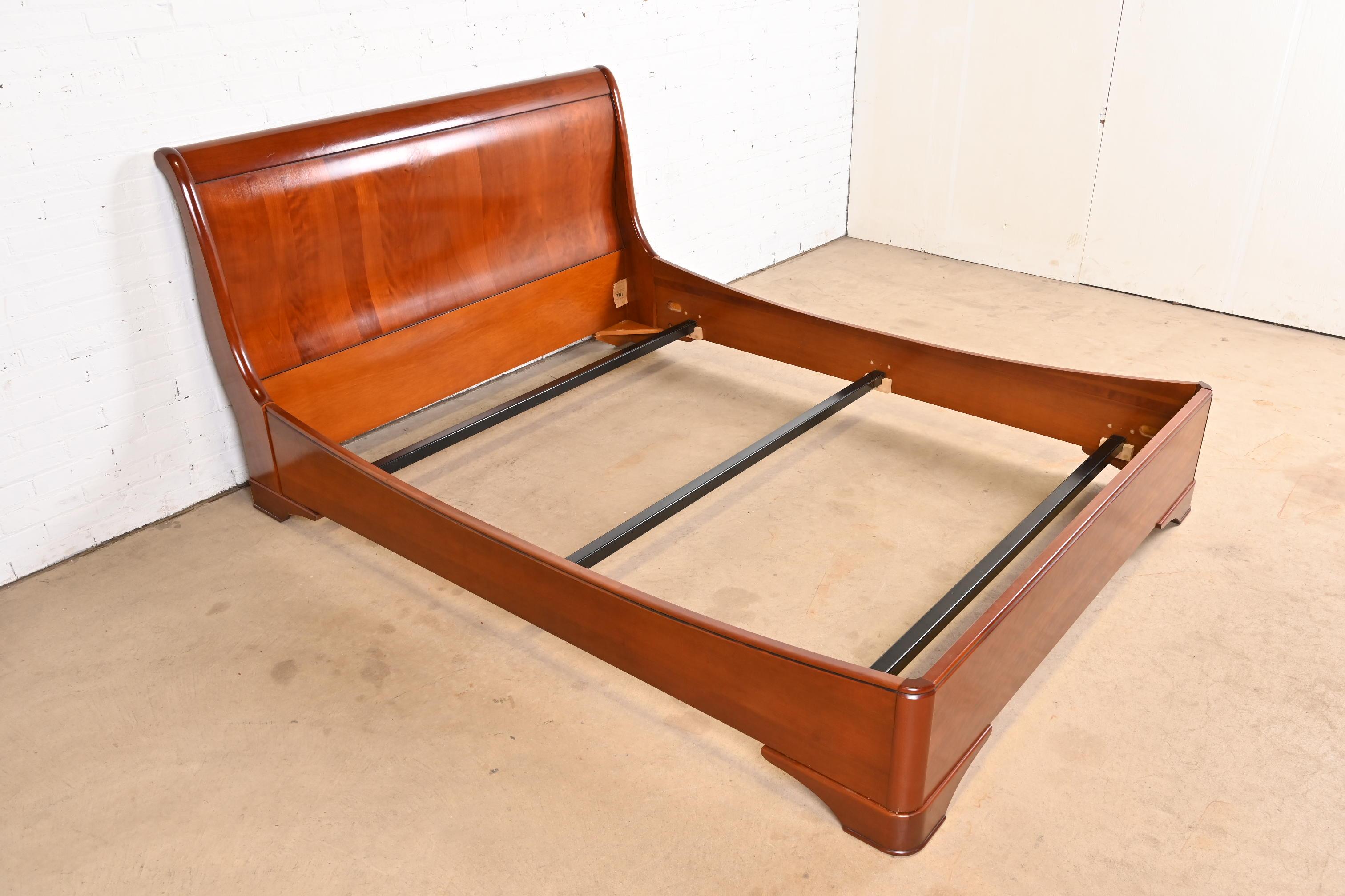 Grange French Louis Philippe Cherry Wood Queen Size Sleigh Bed In Good Condition In South Bend, IN