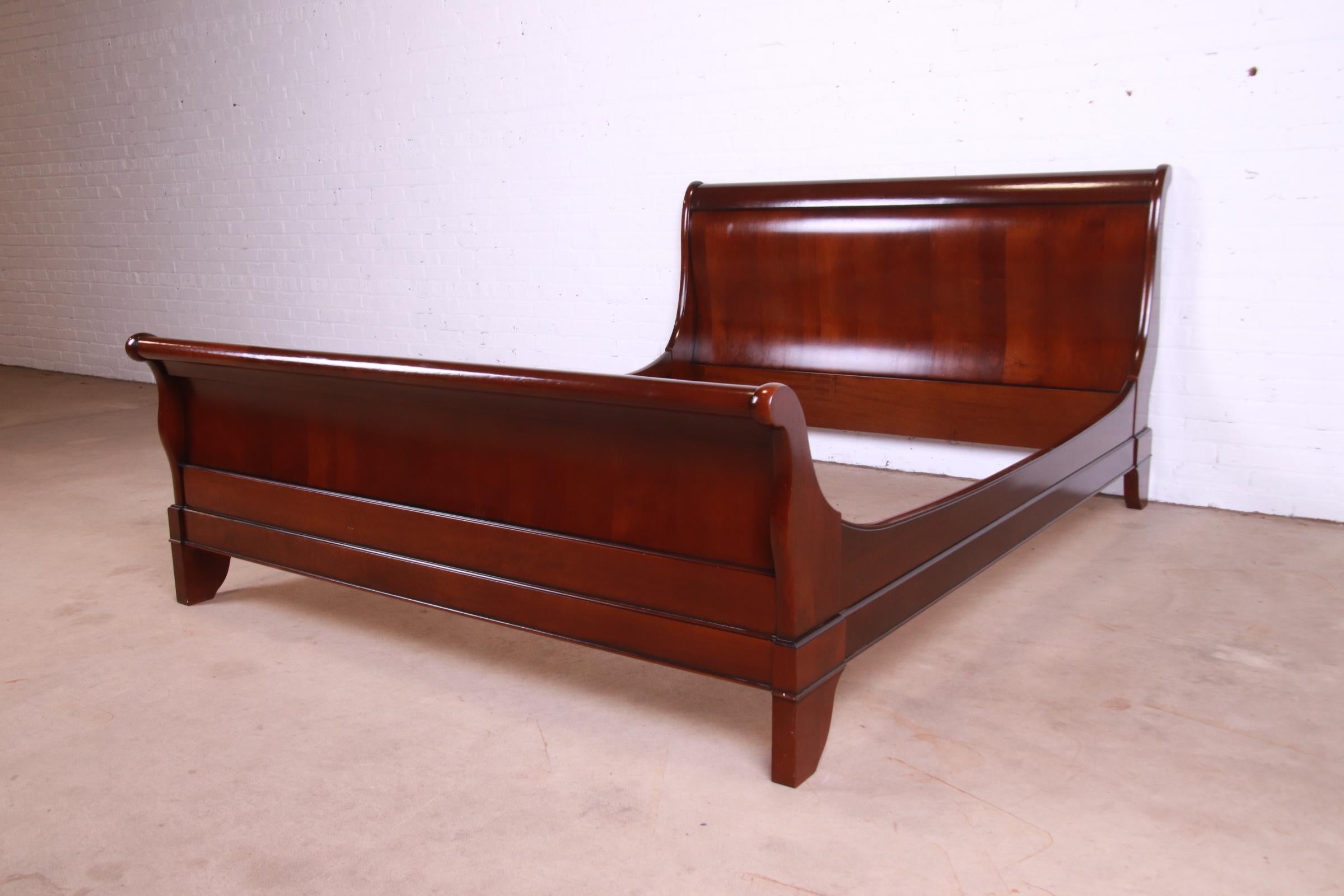 Grange French Louis Philippe Cherry Wood Queen Size Sleigh Bed In Good Condition In South Bend, IN