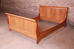 Grange French Louis Philippe Cherry Wood Queen Size Sleigh Bed, Newly Refinished