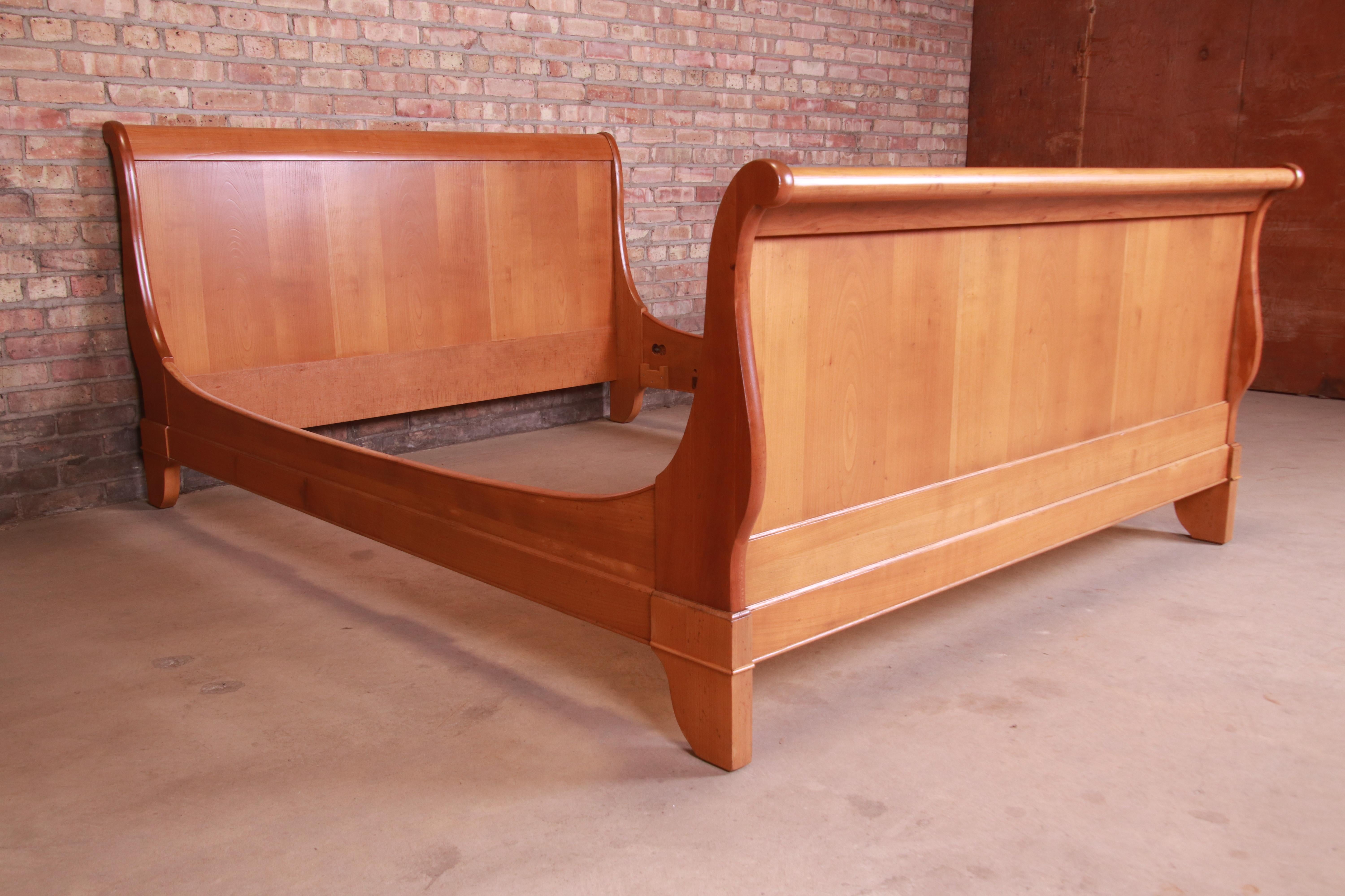 Grange French Louis Philippe Cherry Wood Queen Size Sleigh Bed, Newly Refinished In Good Condition In South Bend, IN