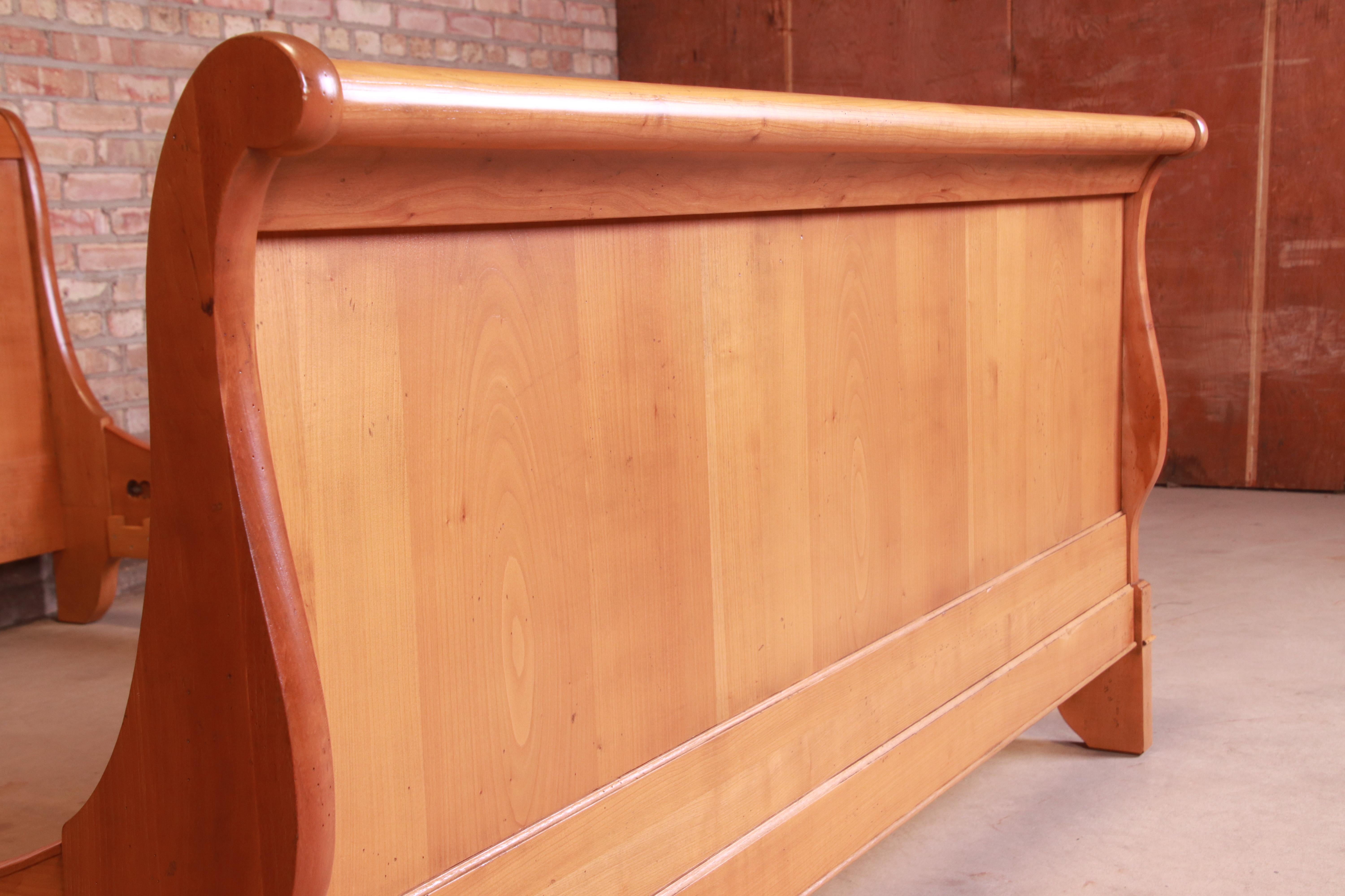 20th Century Grange French Louis Philippe Cherry Wood Queen Size Sleigh Bed, Newly Refinished