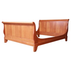 Used Grange French Louis Philippe Cherry Wood Queen Size Sleigh Bed, Newly Refinished