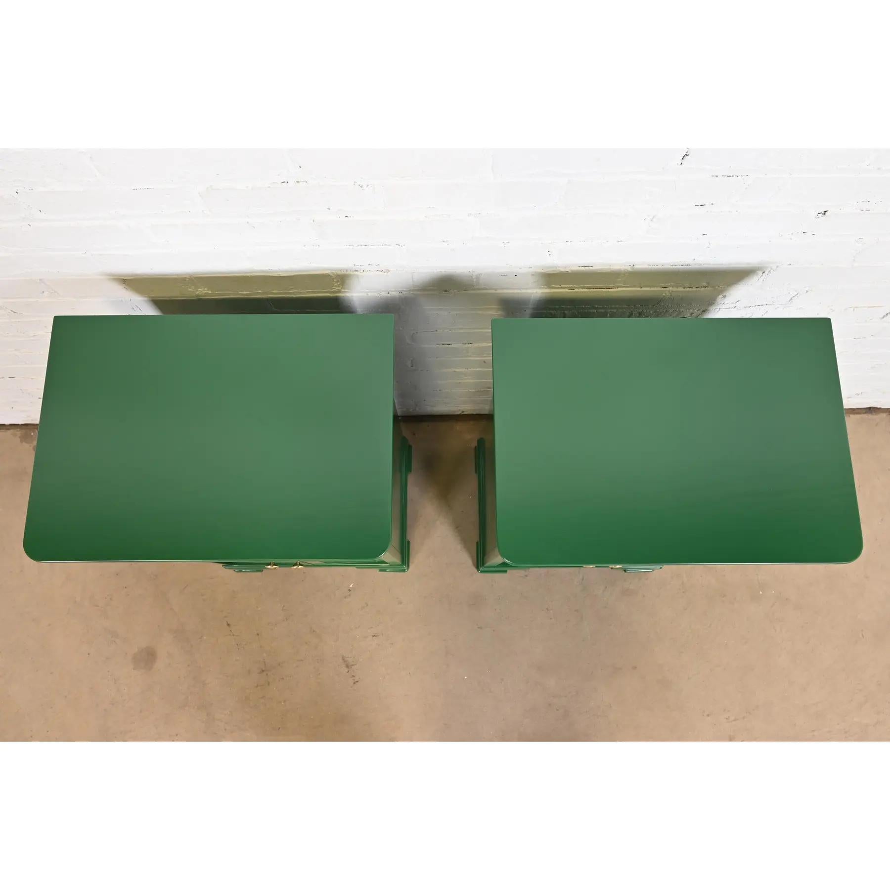 Grange French Louis Philippe Green Lacquered Nightstands, Newly Refinished For Sale 4