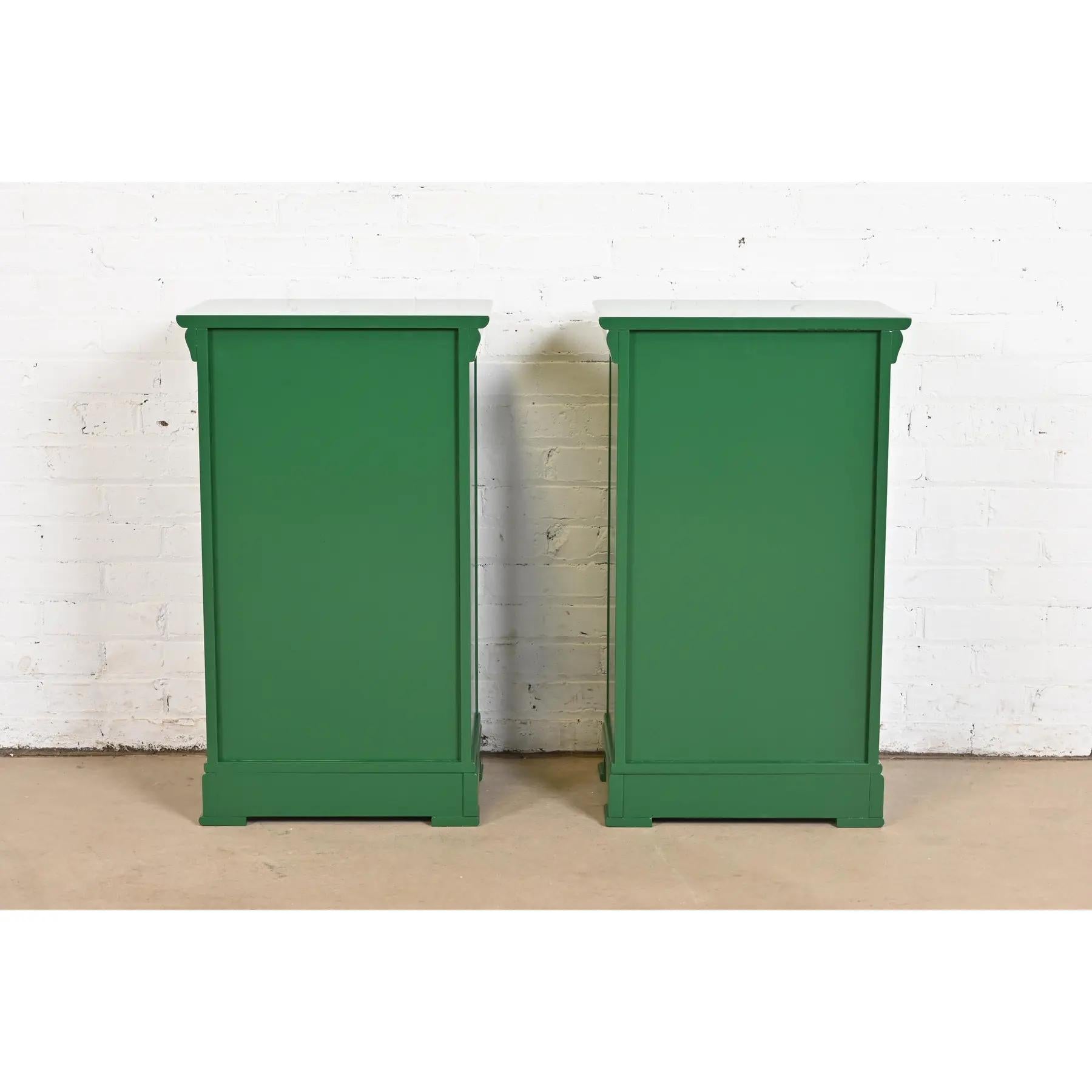Grange French Louis Philippe Green Lacquered Nightstands, Newly Refinished For Sale 6