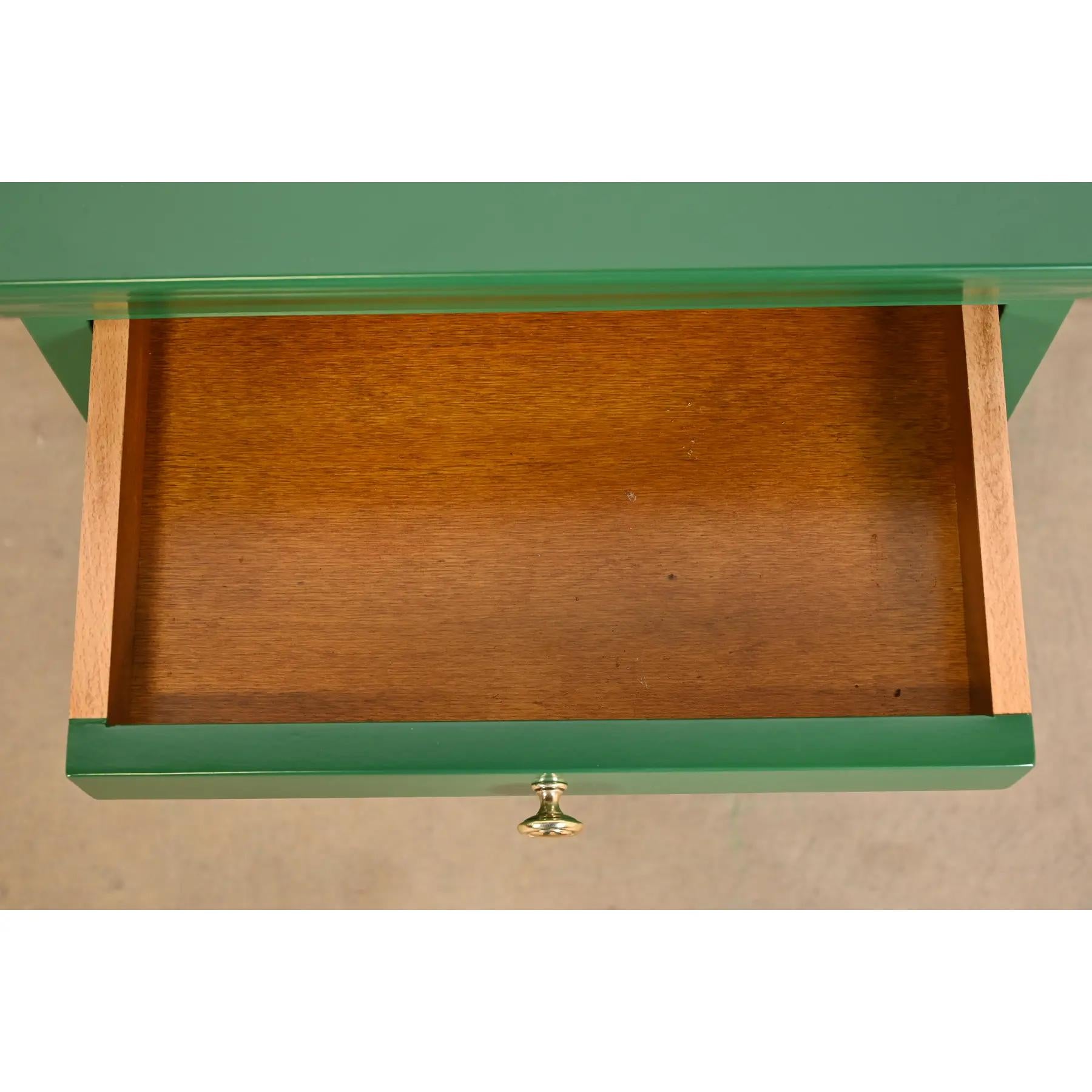 Grange French Louis Philippe Green Lacquered Nightstands, Newly Refinished For Sale 1