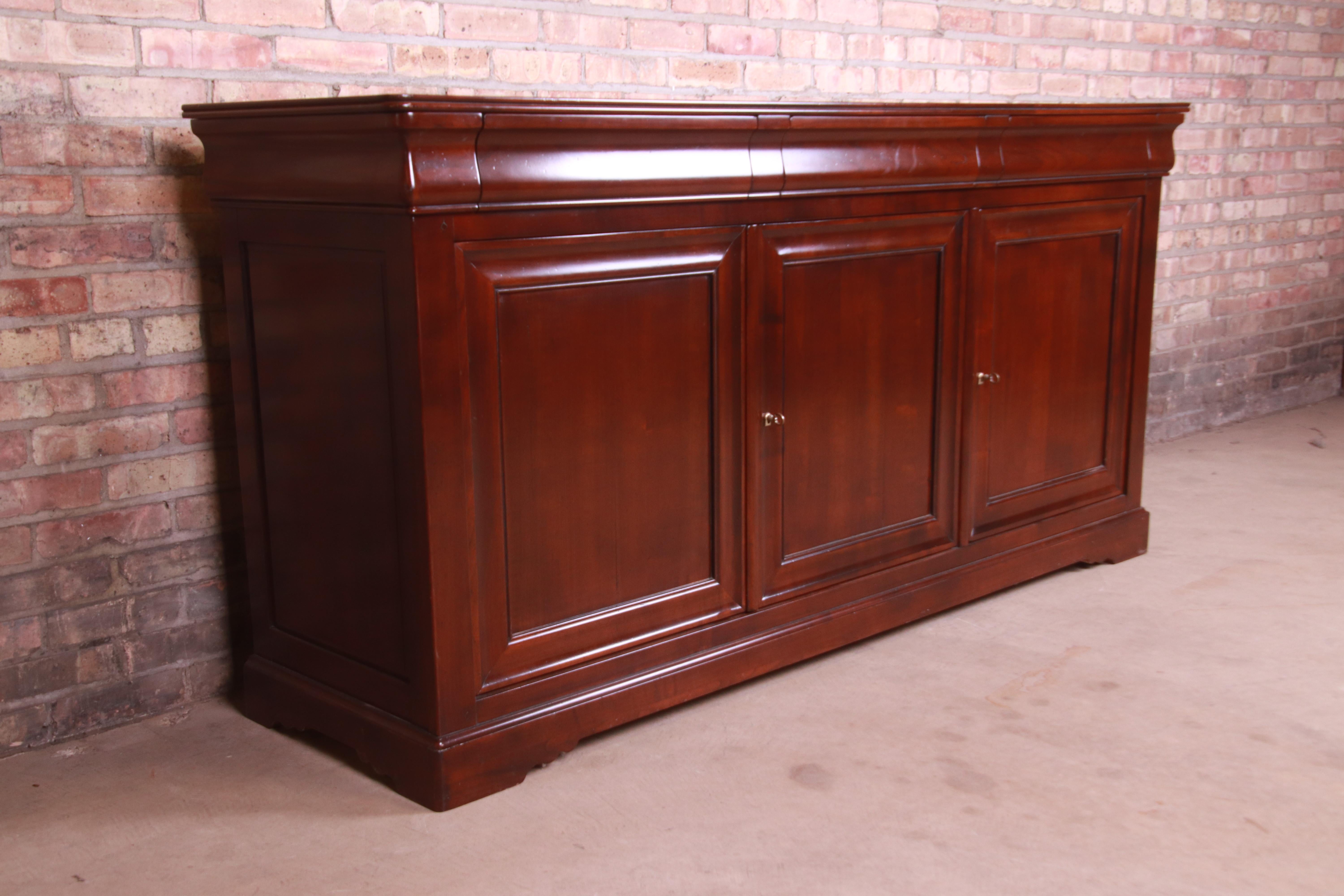 Grange French Provincial Cherry Wood Sideboard Credenza or Bar Cabinet In Good Condition In South Bend, IN