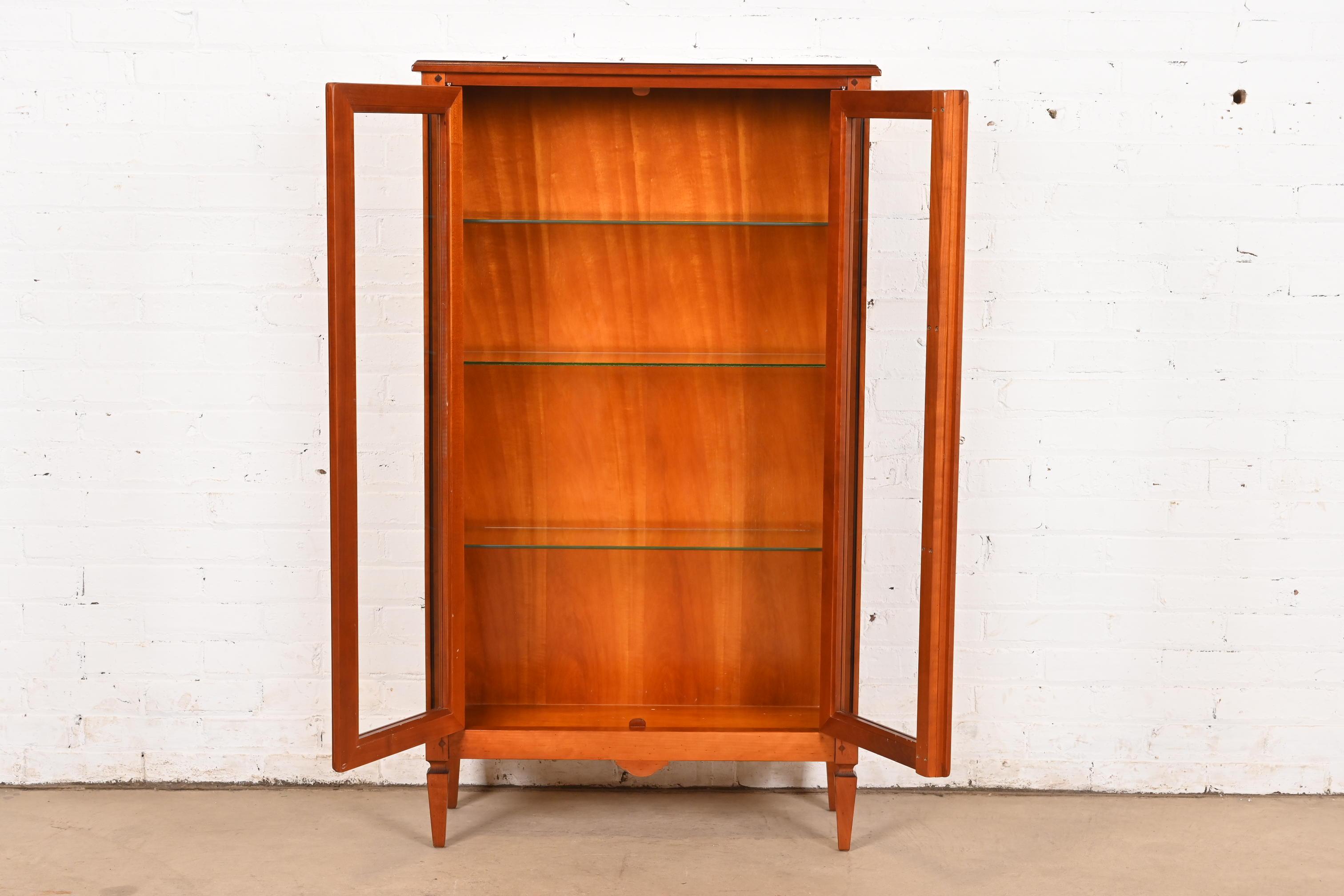 Brass Grange French Regency Louis XVI Cherry Wood Bookcase or Display Cabinet For Sale