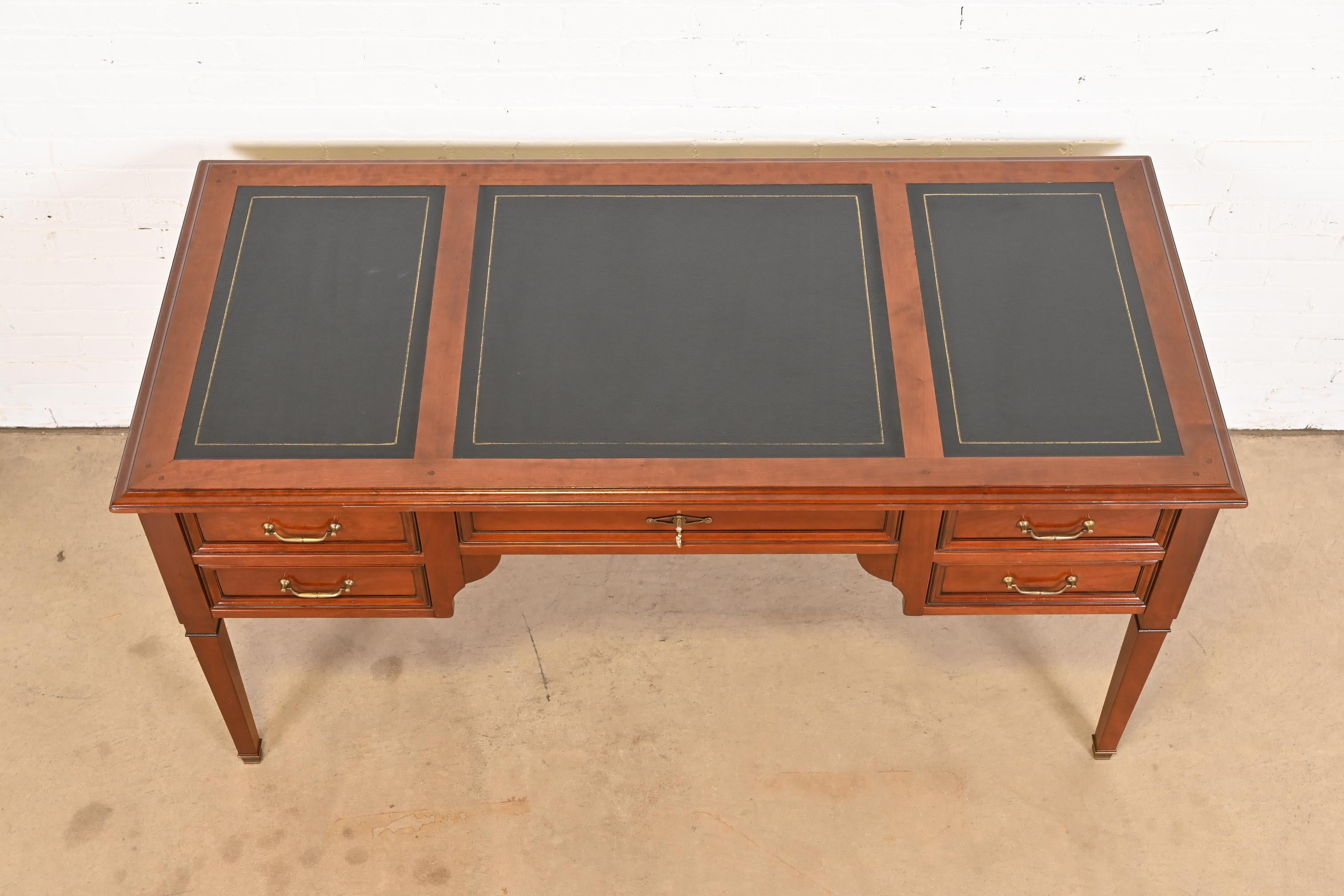 Grange French Regency Louis XVI Cherry Wood Leather Top Writing Desk For Sale 4