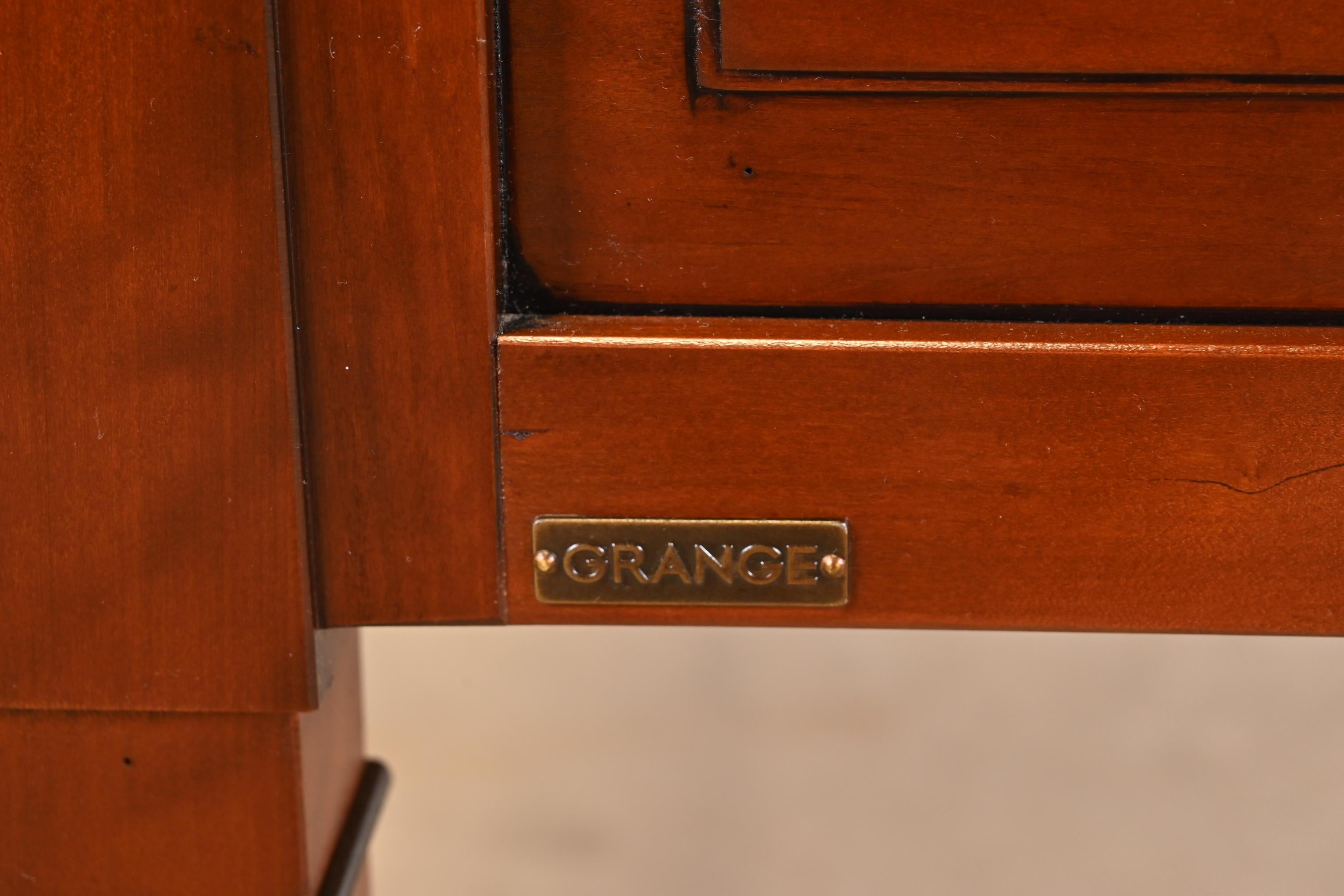 Grange French Regency Louis XVI Cherry Wood Leather Top Writing Desk For Sale 6