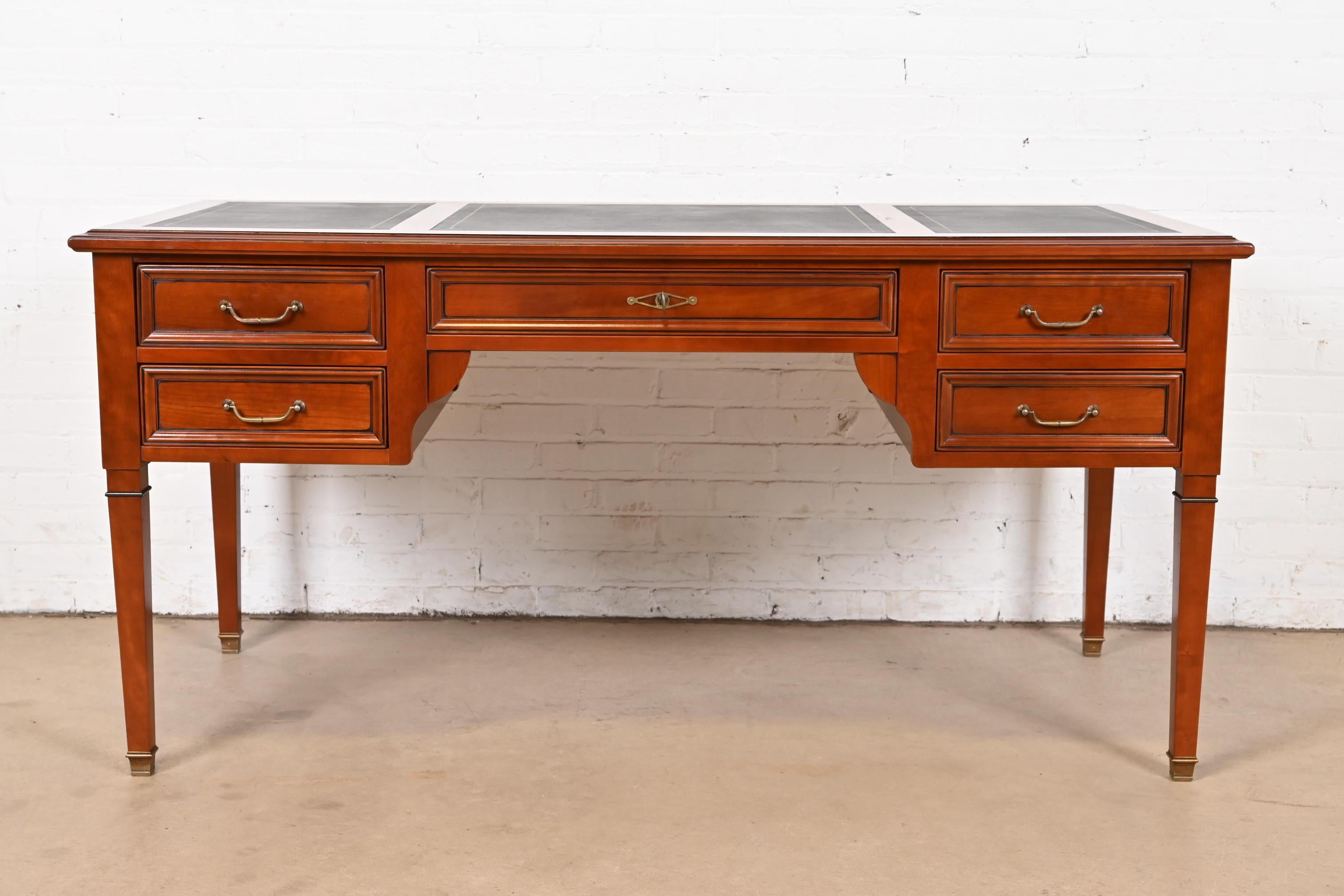 American Grange French Regency Louis XVI Cherry Wood Leather Top Writing Desk