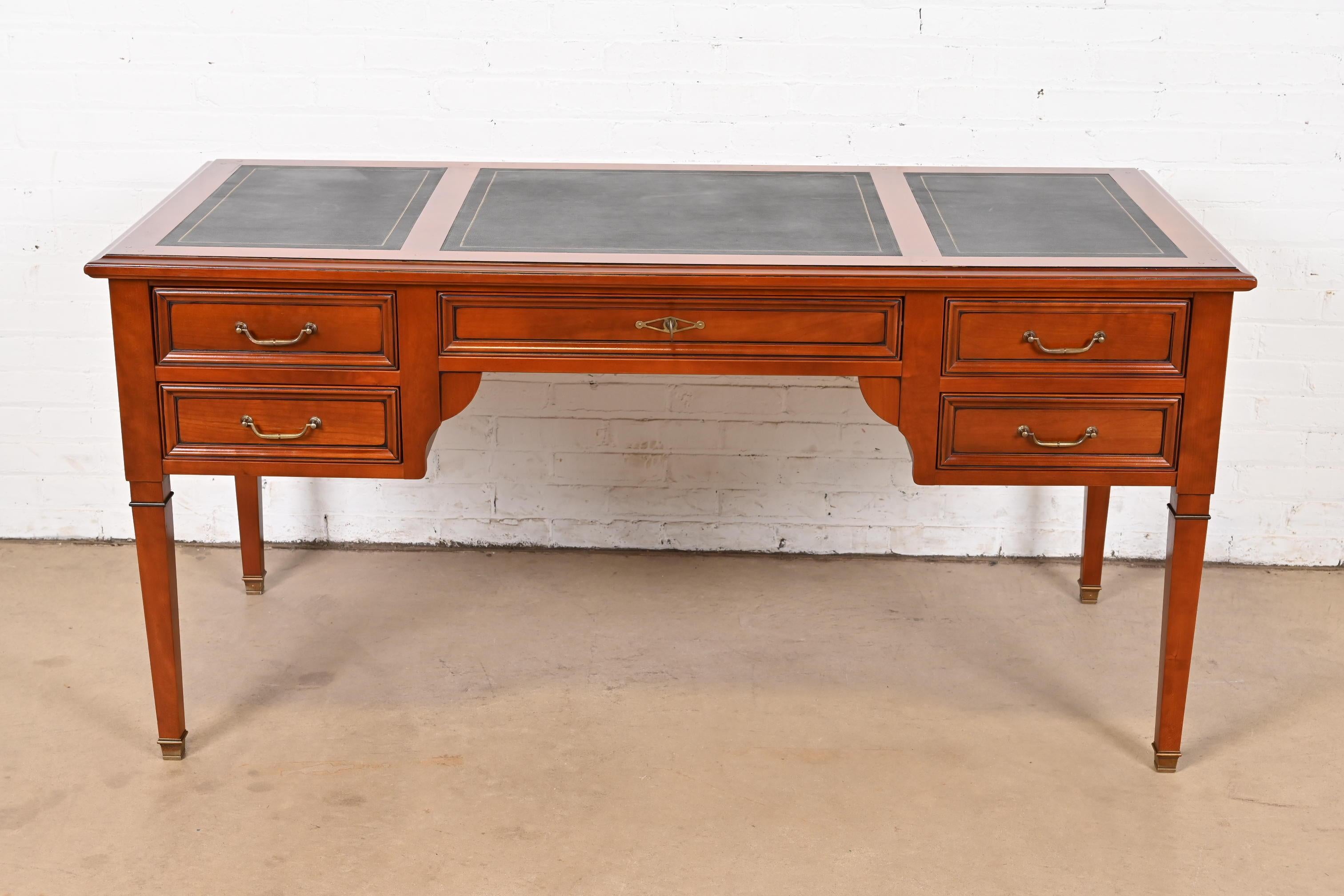 Grange French Regency Louis XVI Cherry Wood Leather Top Writing Desk In Good Condition In South Bend, IN