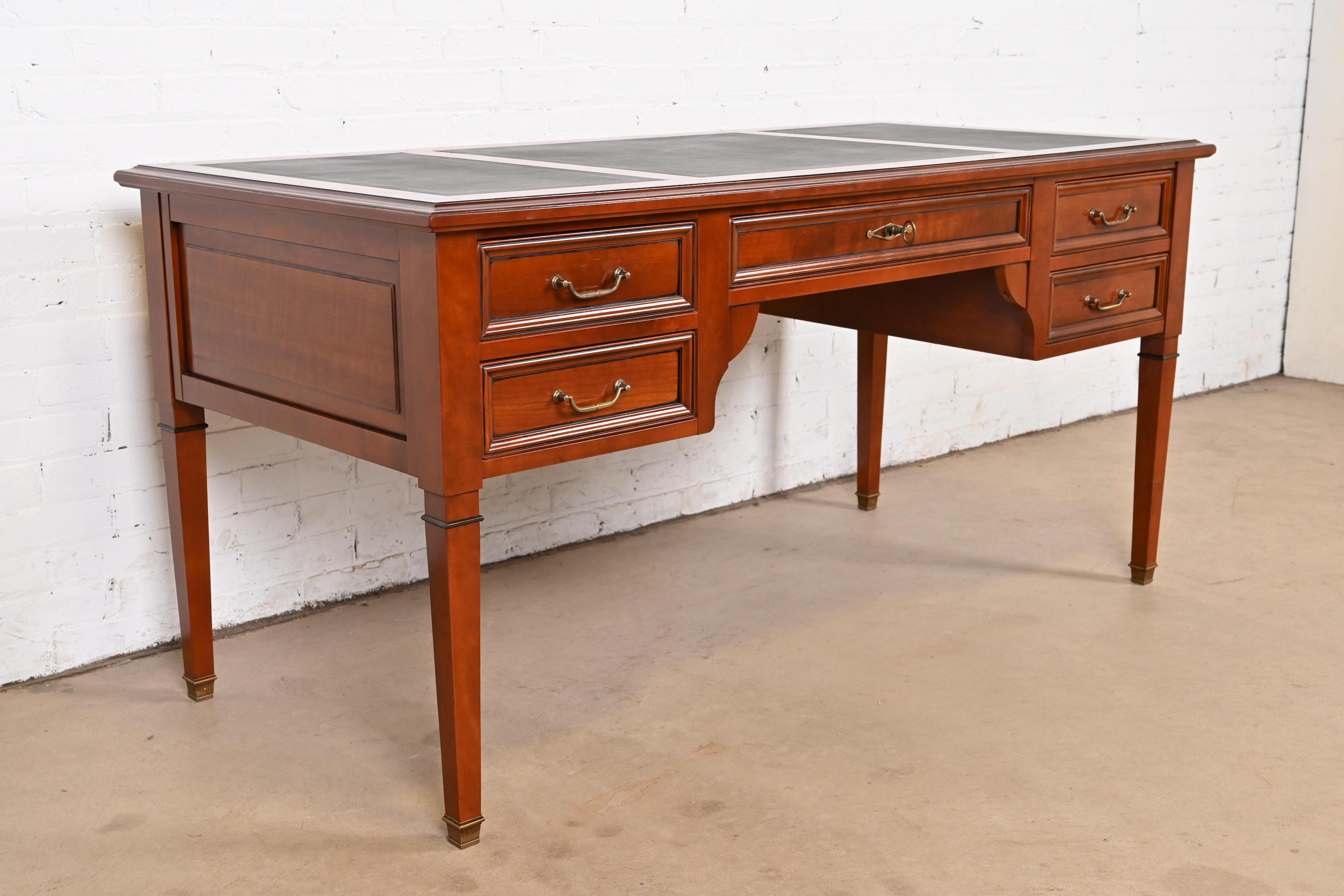 20th Century Grange French Regency Louis XVI Cherry Wood Leather Top Writing Desk