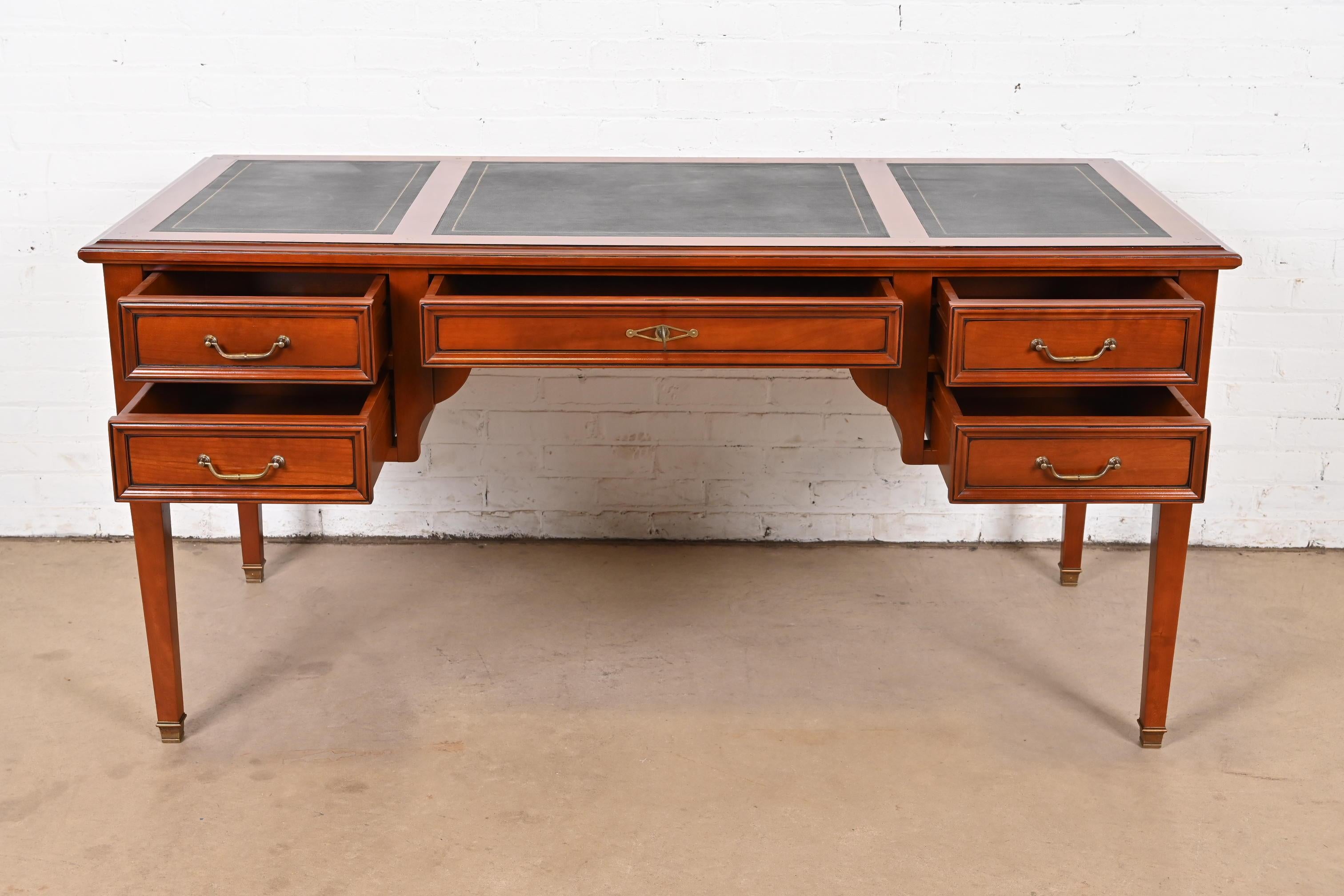 Brass Grange French Regency Louis XVI Cherry Wood Leather Top Writing Desk