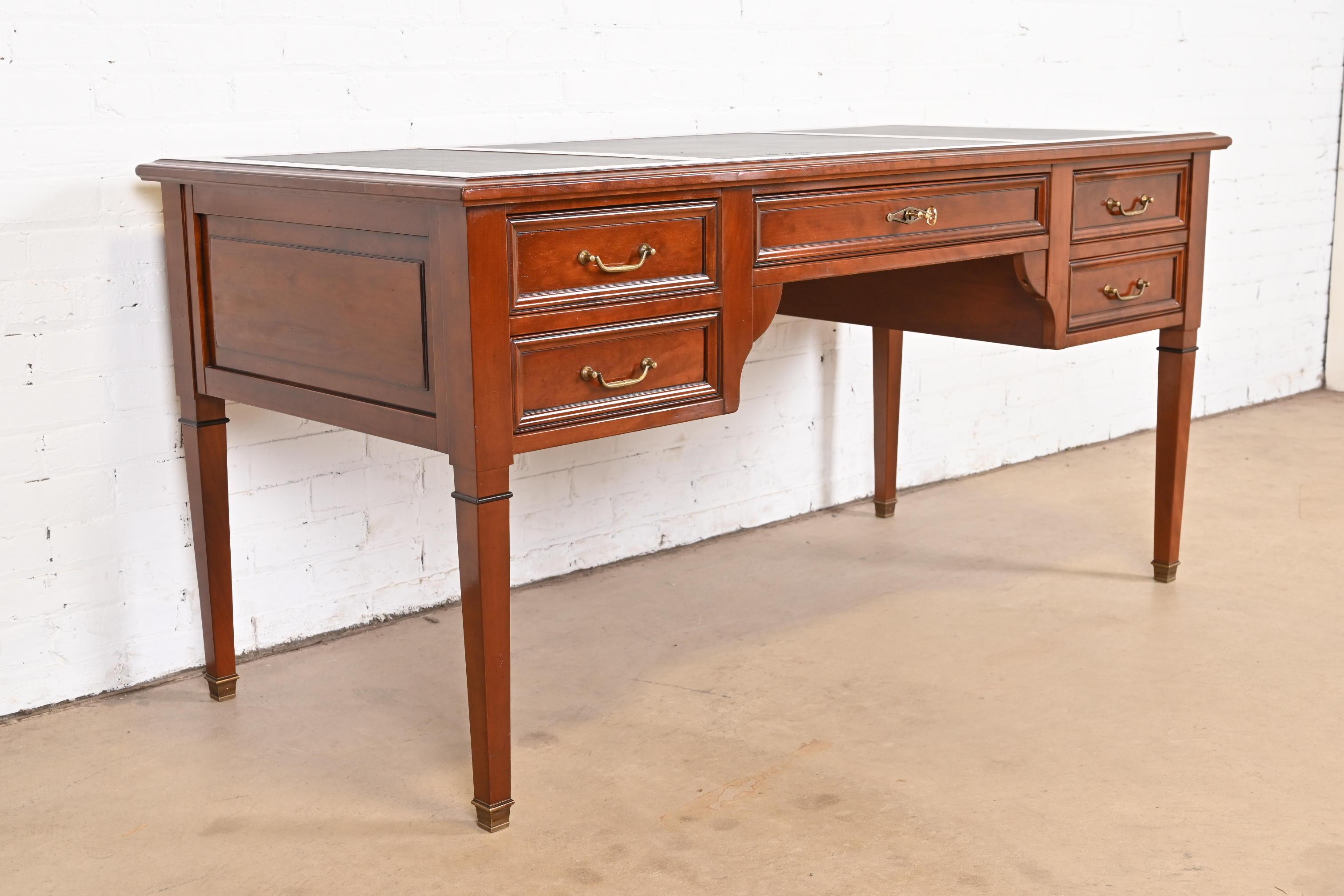 20th Century Grange French Regency Louis XVI Cherry Wood Leather Top Writing Desk For Sale