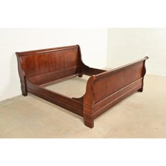 Grange Style French Louis Philippe Carved Cherry Wood King Size Sleigh Bed