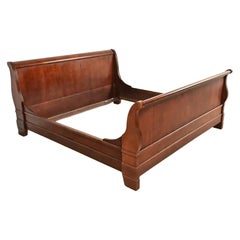 Grange Style French Louis Philippe Carved Cherry Wood King Size Sleigh Bed