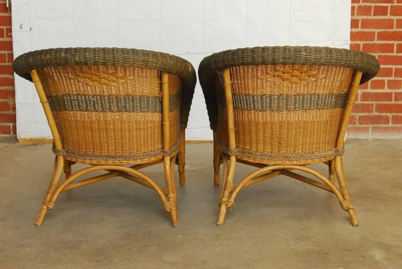 Hand-Crafted Grange Style French Wicker Club Chairs and Table