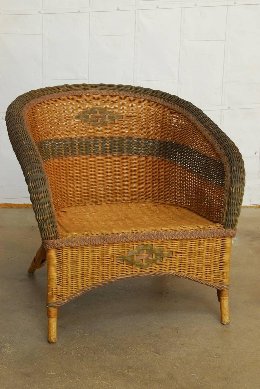 Grange Style French Wicker Club Chairs and Table In Distressed Condition In Rio Vista, CA