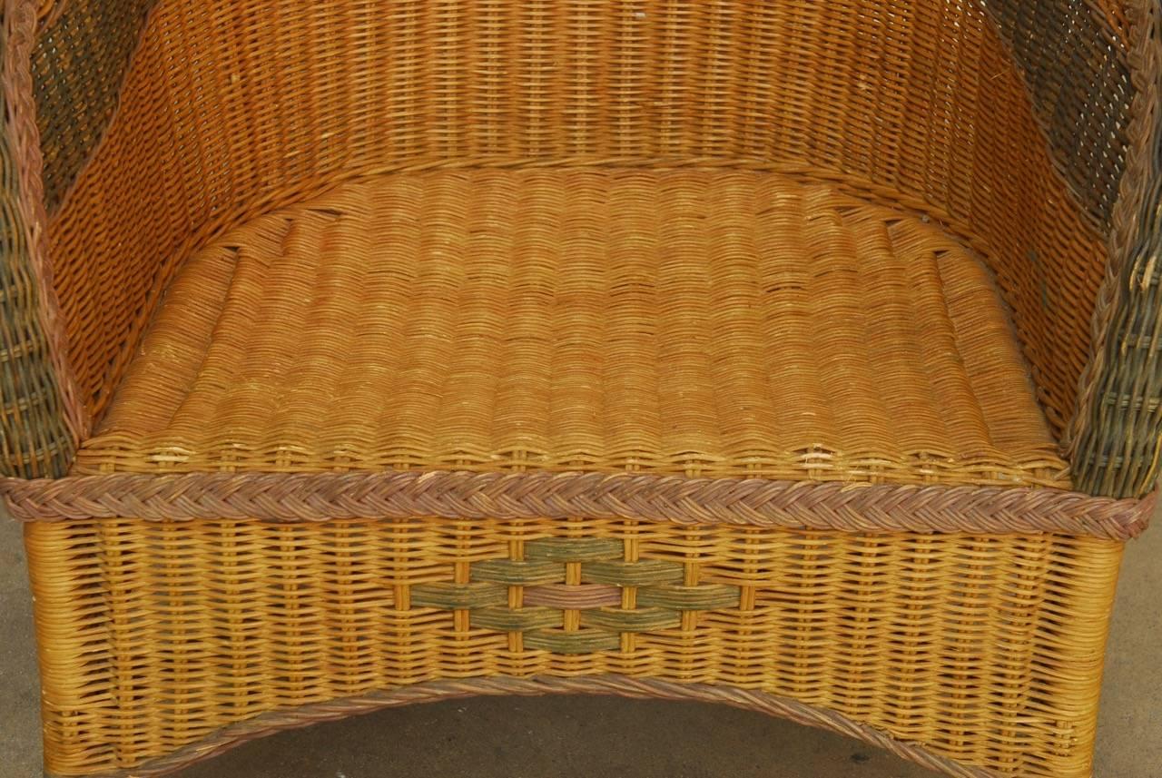 20th Century Grange Style French Wicker Club Chairs and Table