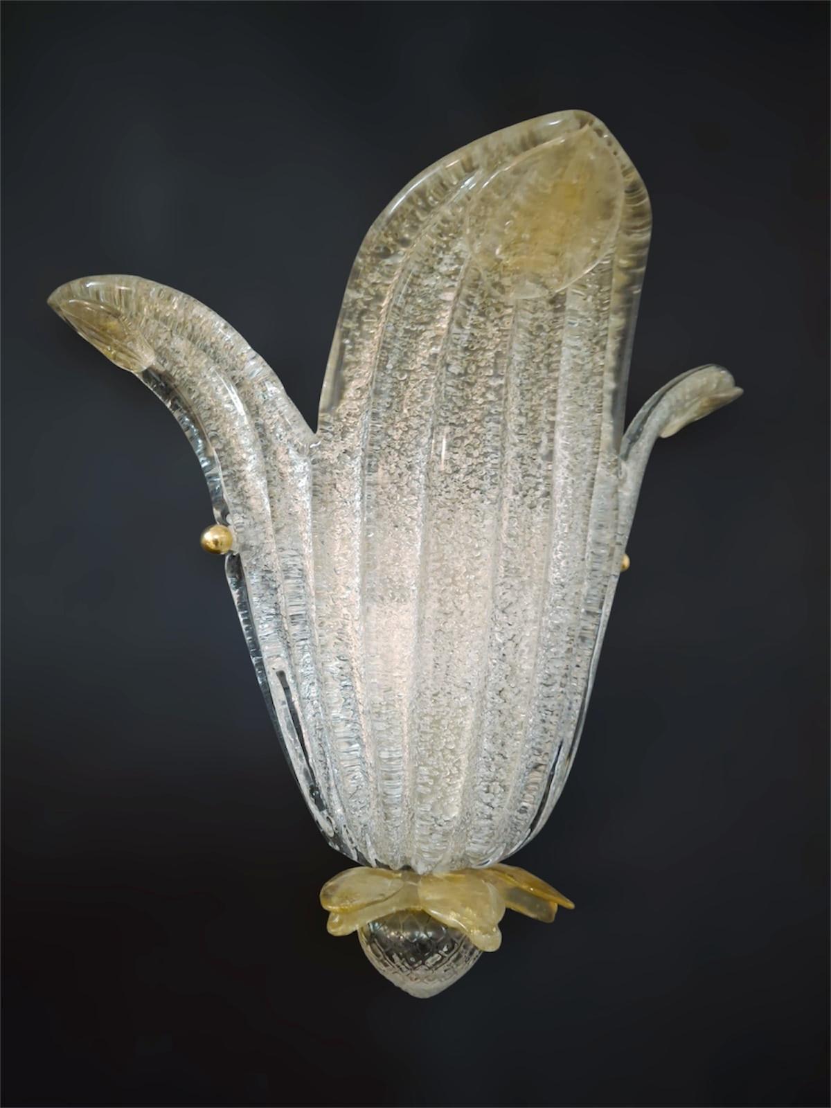 Graniglia Leaves Sconce, 3 Available Cristal de Murano en venta