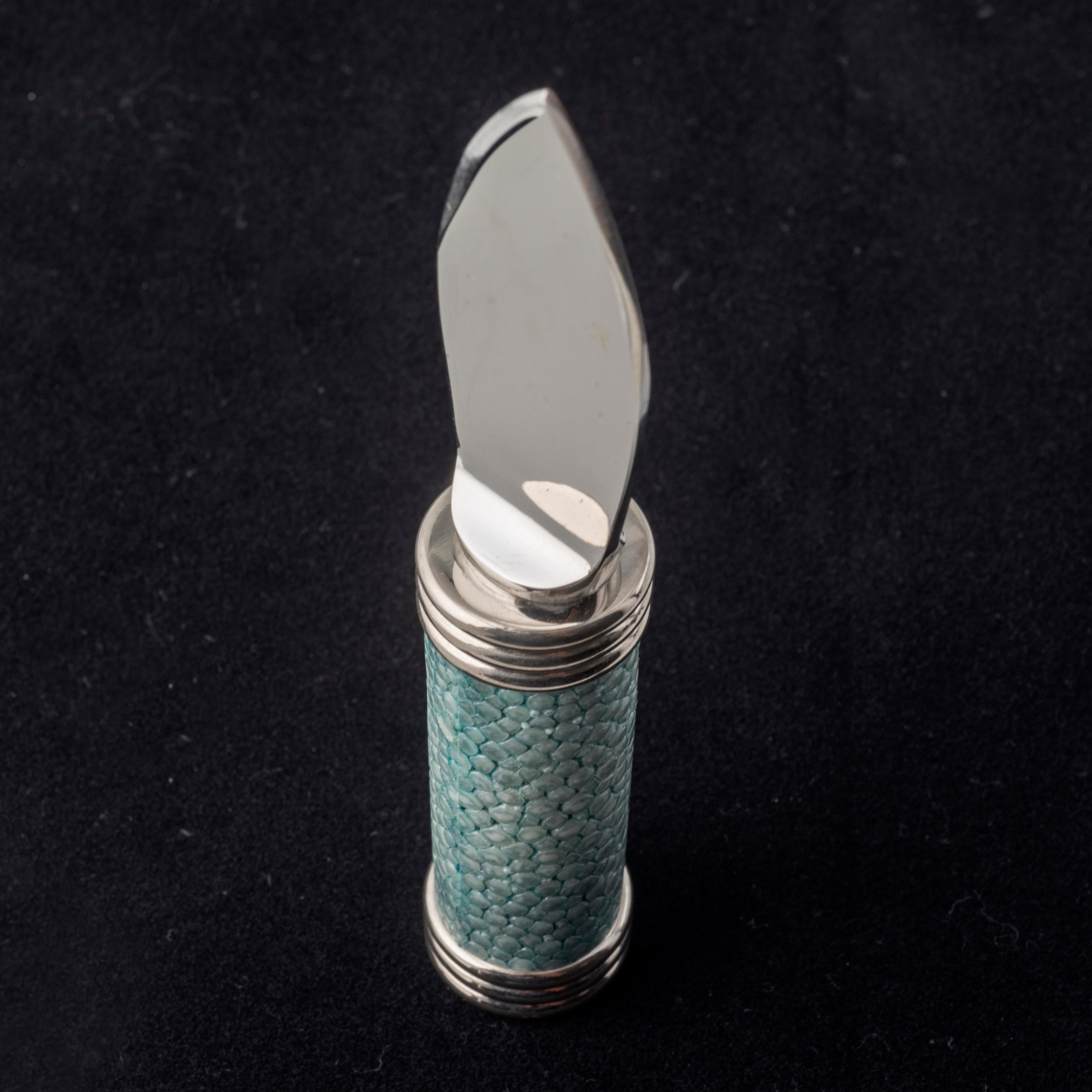 GRANINO GALUCHARME - Cuchillo de queso con mango de piel de raya verde Art Decó en venta