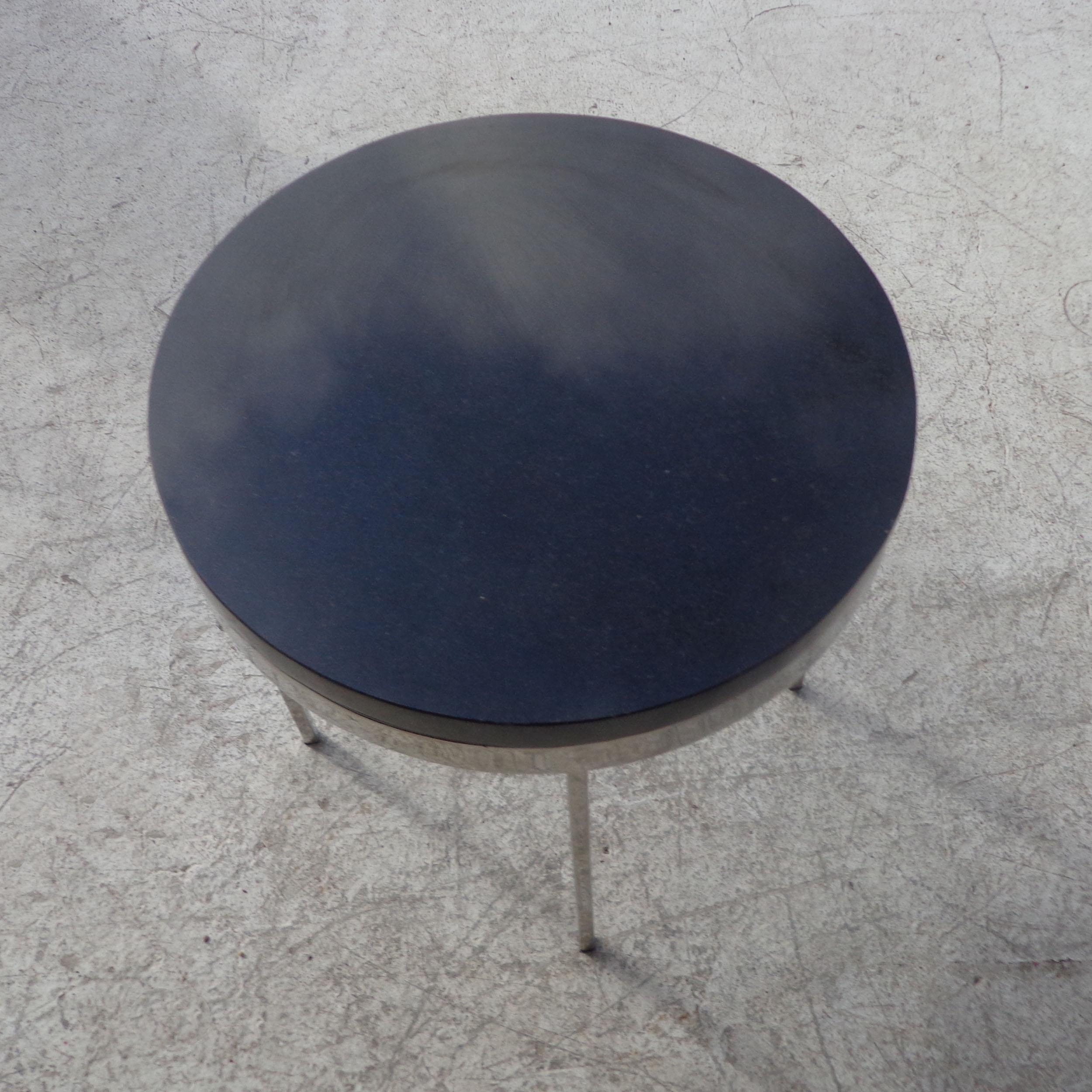Granite and Chrome Side Table in the Style of Nicos Zographos In Good Condition For Sale In Pasadena, TX