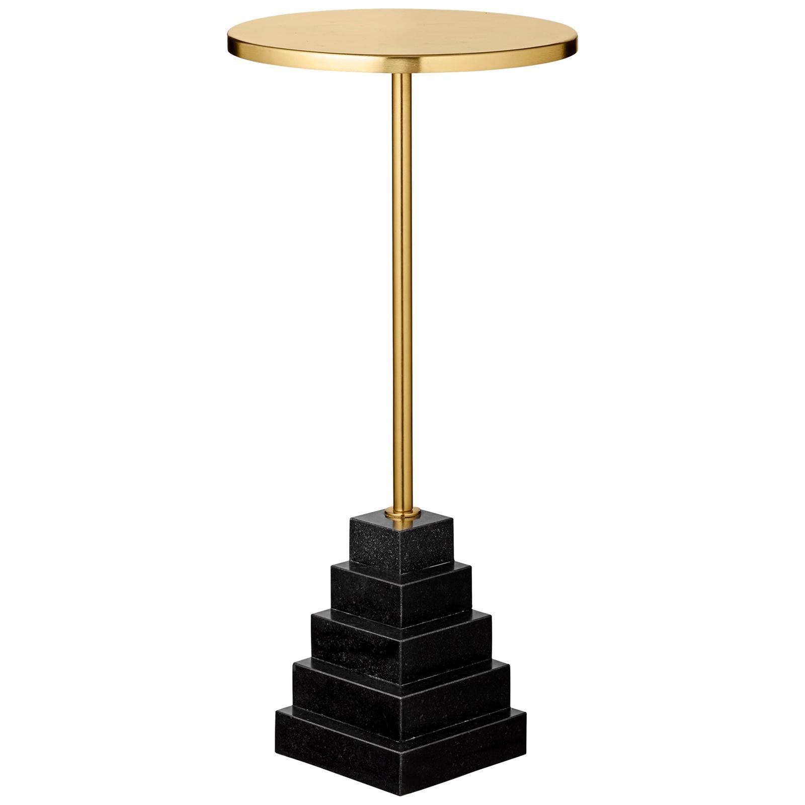 Granite and Steel Gold Top Side Table For Sale