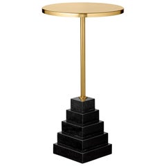 Table d'appoint en granit et acier à plateau doré