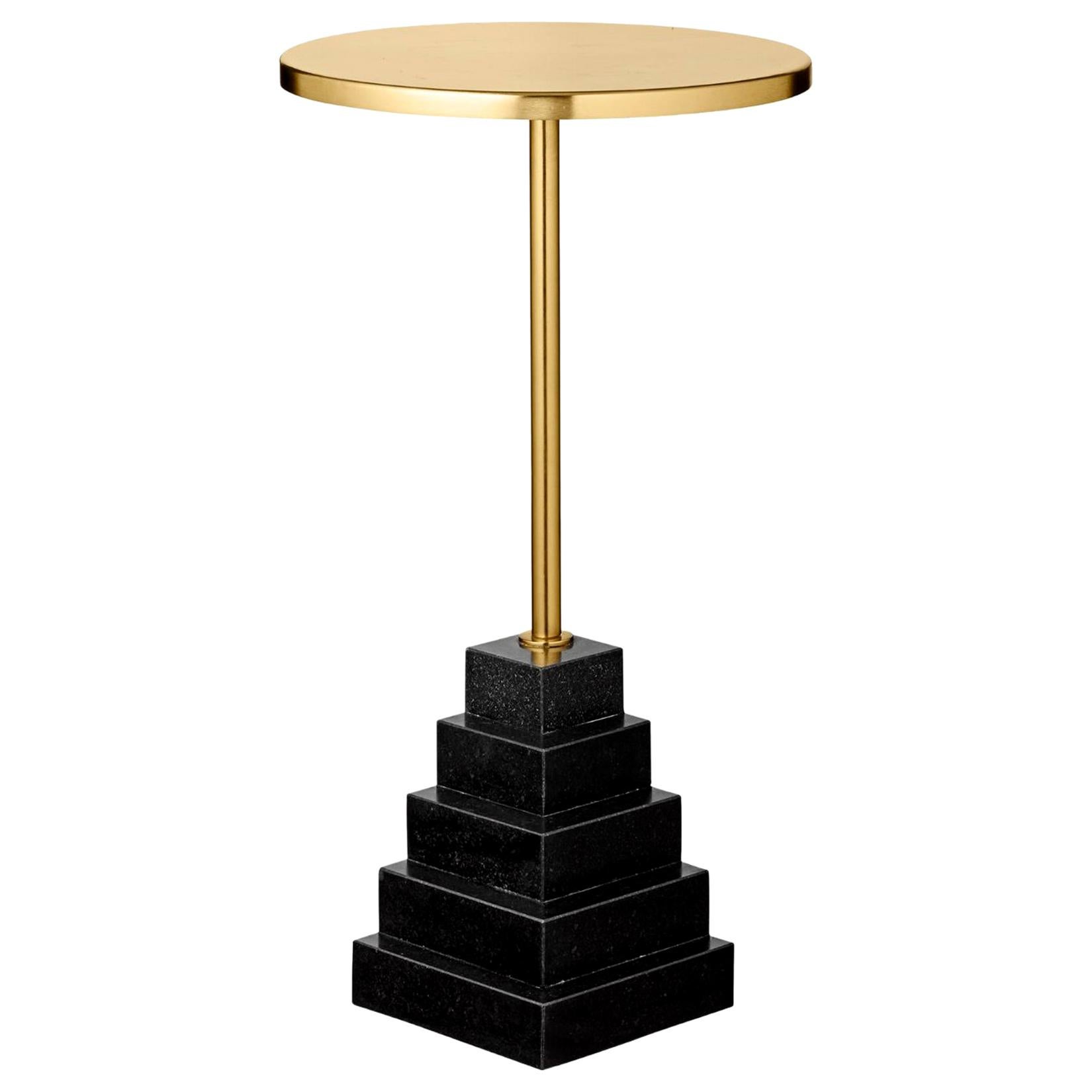 Granite and Steel Gold Top Side Table For Sale