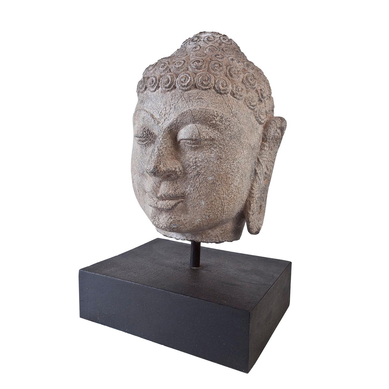 Granite Buddha Head, Early 1900s, India 