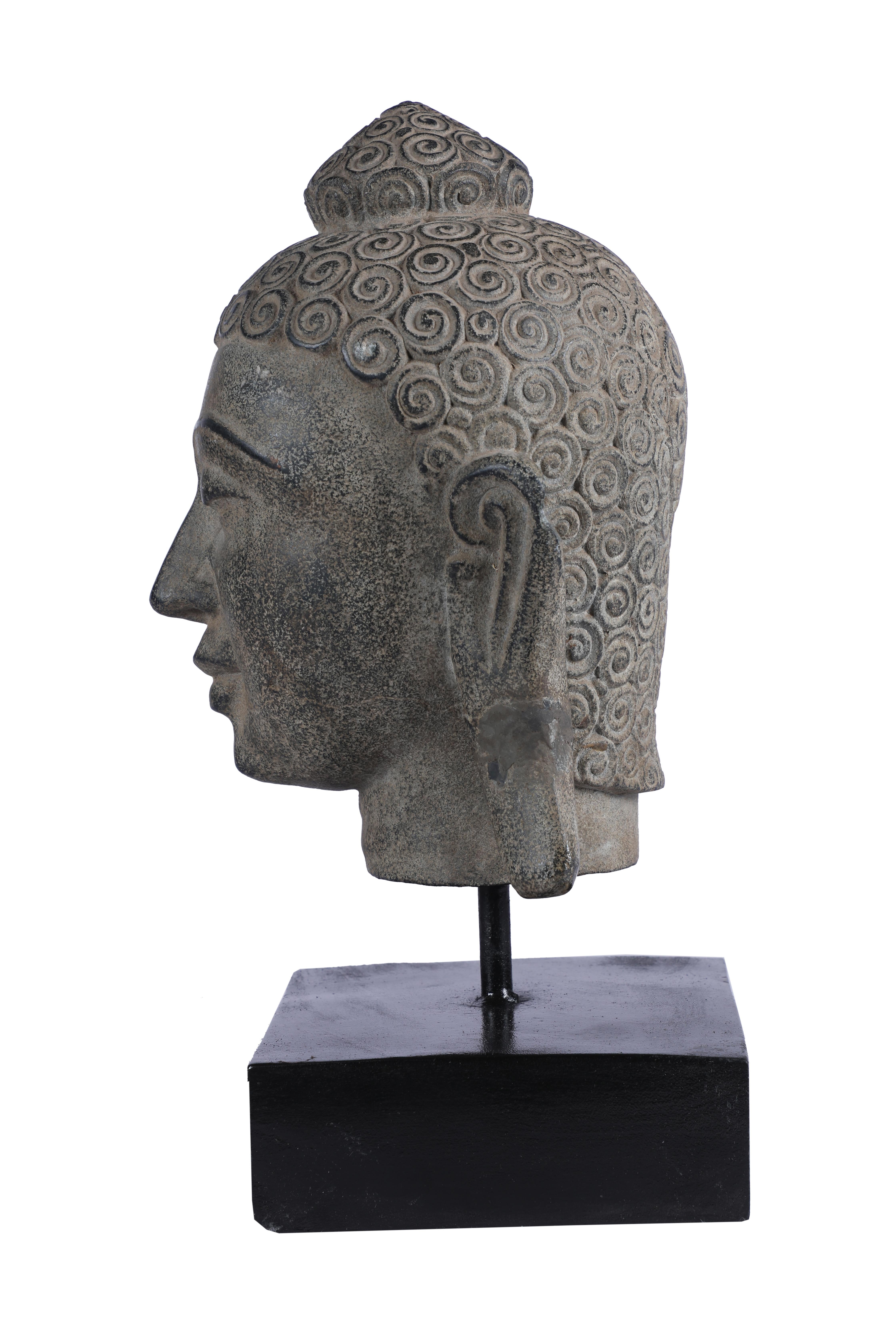 Indian Granite Buddha Head, Early 1900's, Northern India For Sale