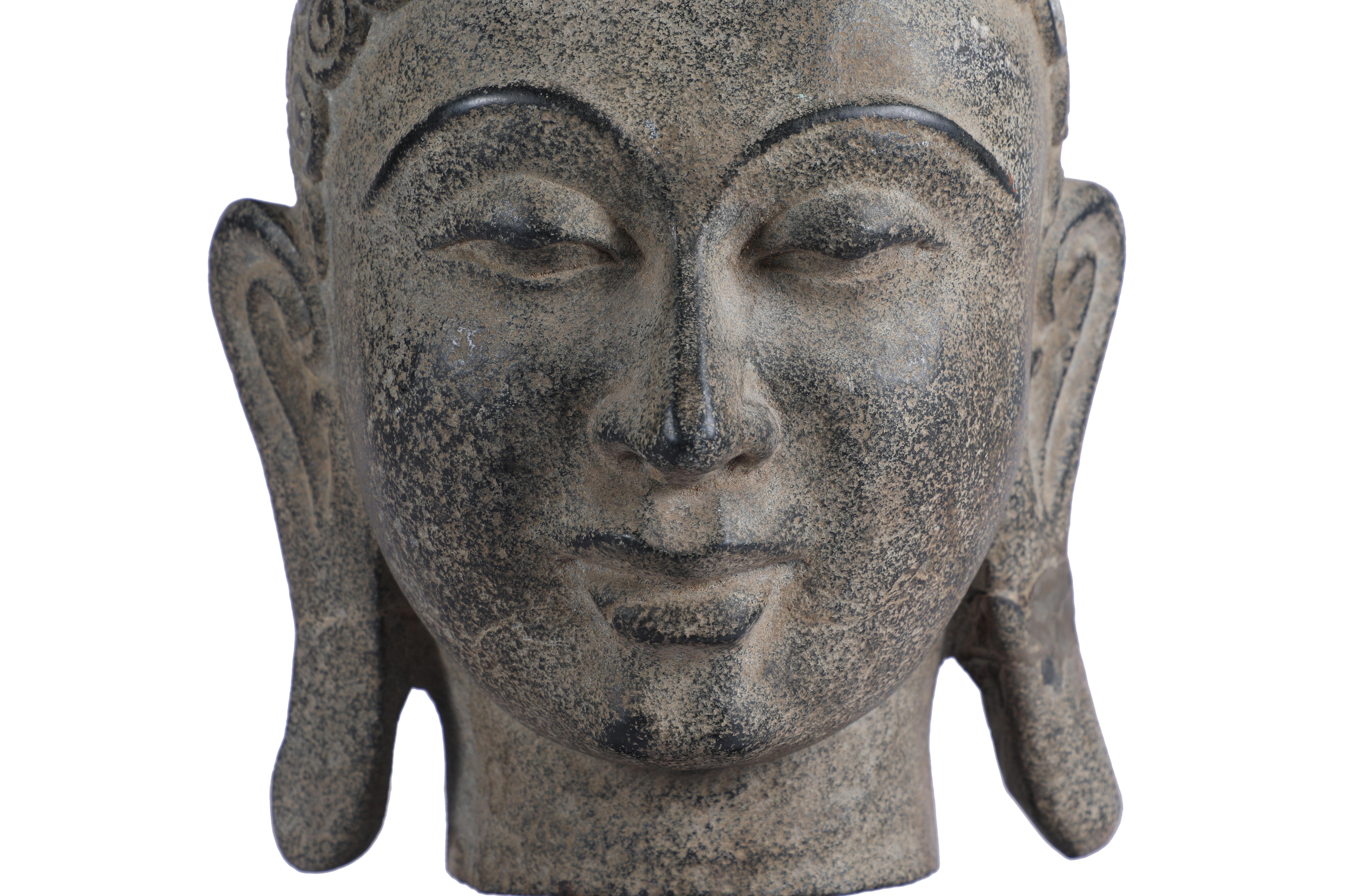 Granite Buddha Head, Early 1900's, Northern India In Good Condition For Sale In Nantucket, MA
