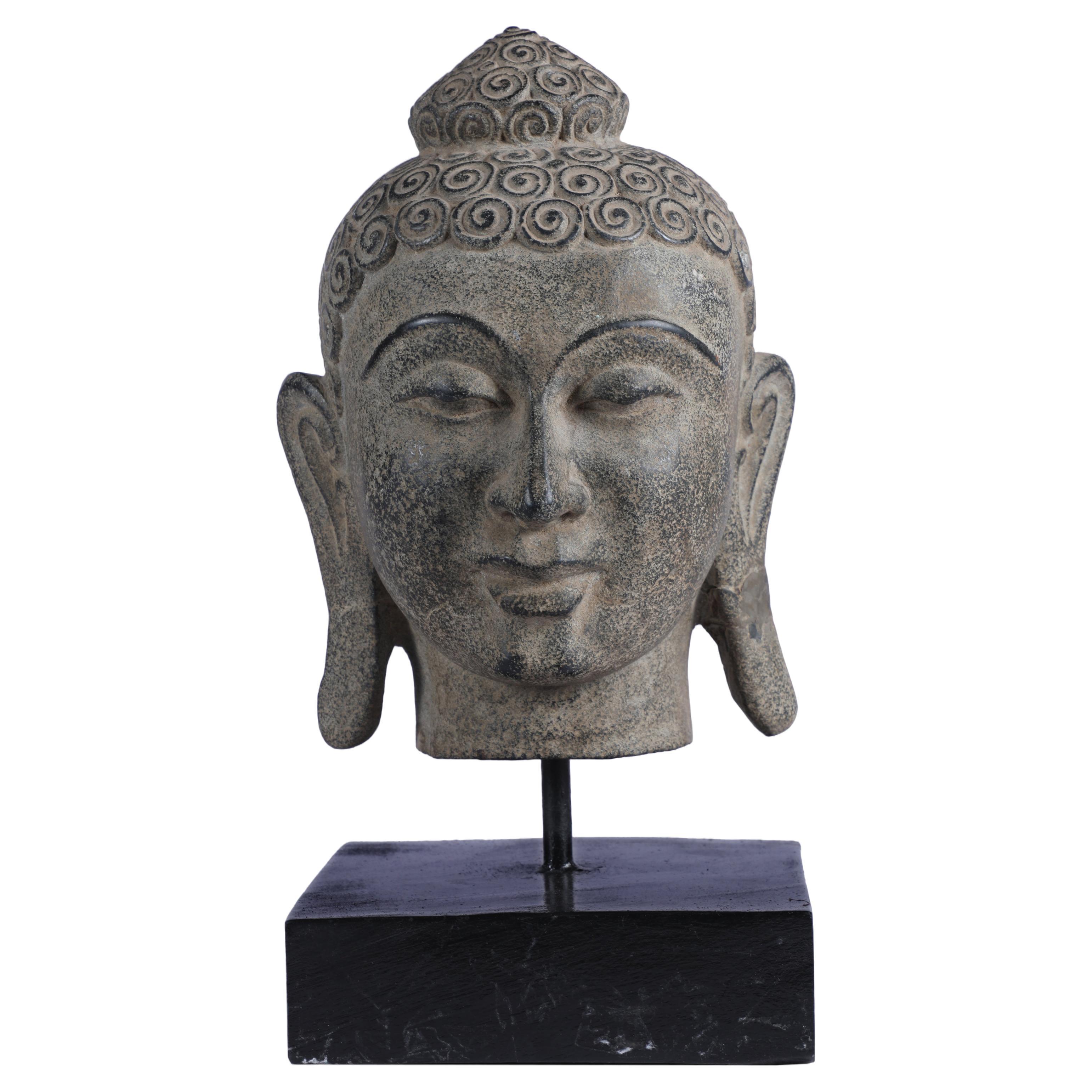 Granite Buddha Head, Early 1900's, Northern India For Sale